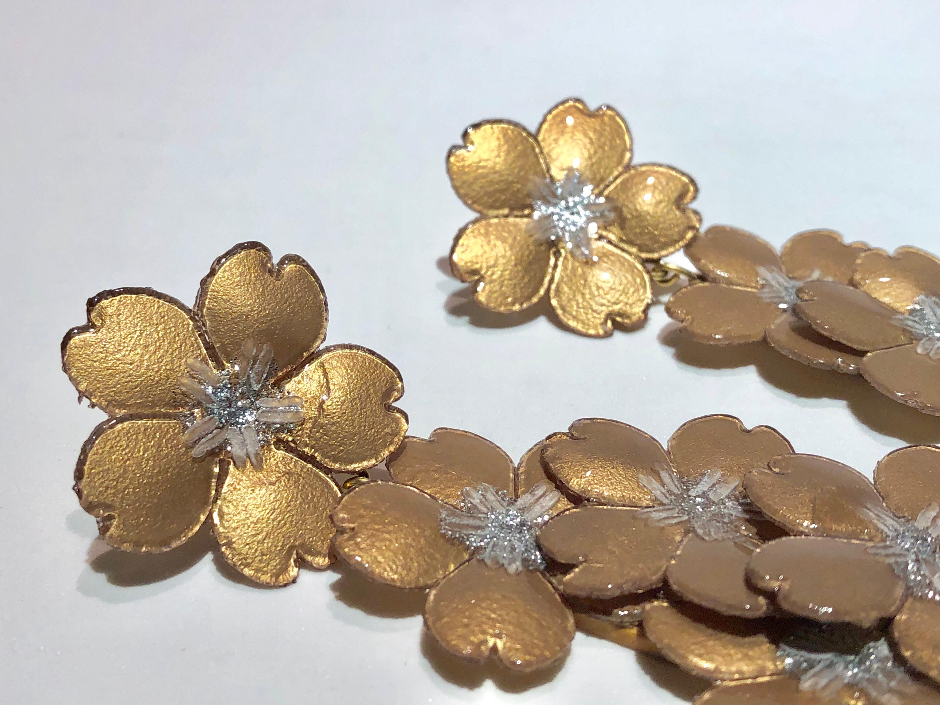 Monumental Gold Flower Chandelier Statement Earrings  4