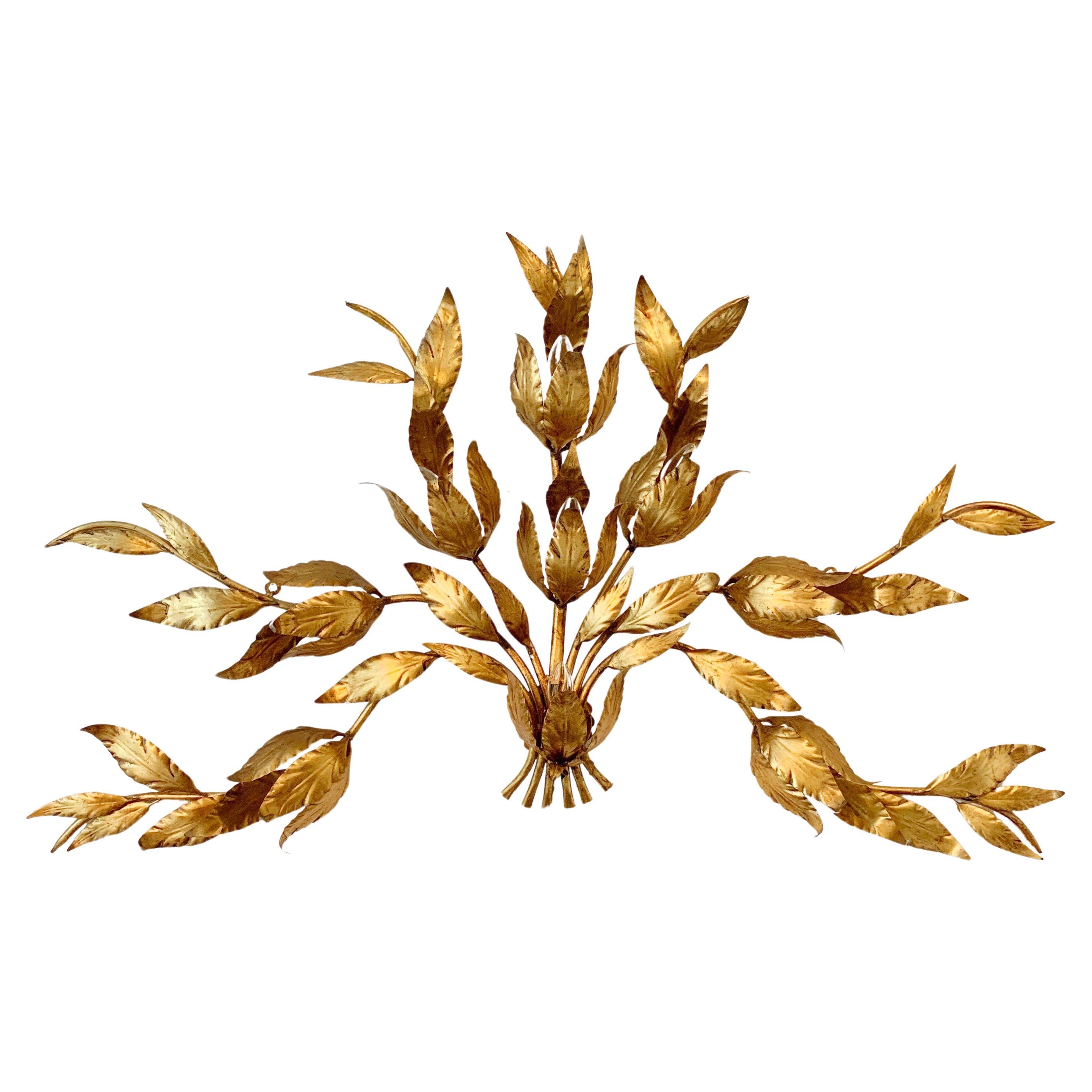 Monumental Gold Hans Kogl Leaf Wall Sconce, 1970's