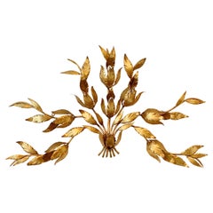 Vintage Monumental Gold Hans Kogl Leaf Wall Sconce, 1970's