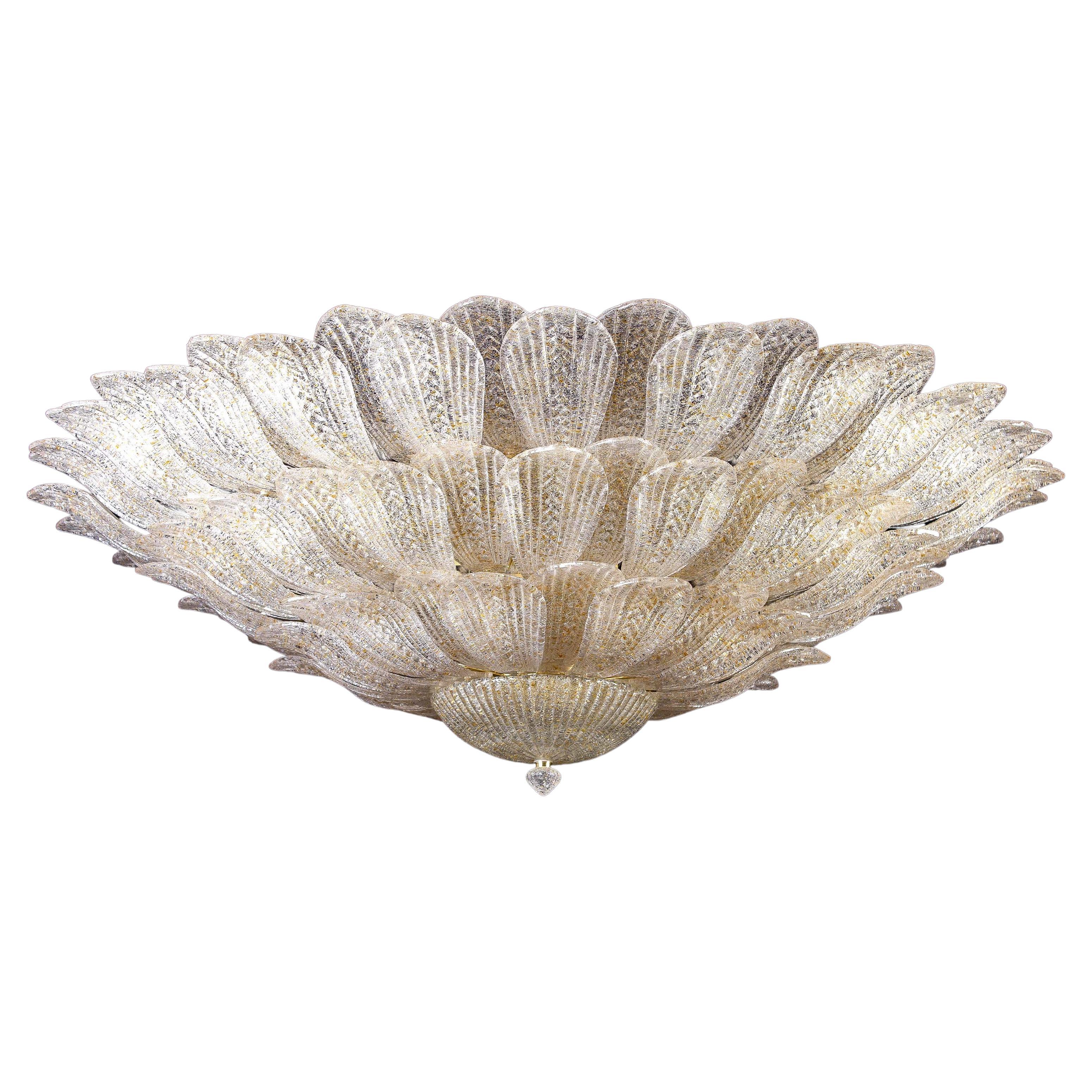 Mid-Century Modern Monumental Gold Leaves Murano Glass Ceiling Light or Flush Mount For Sale