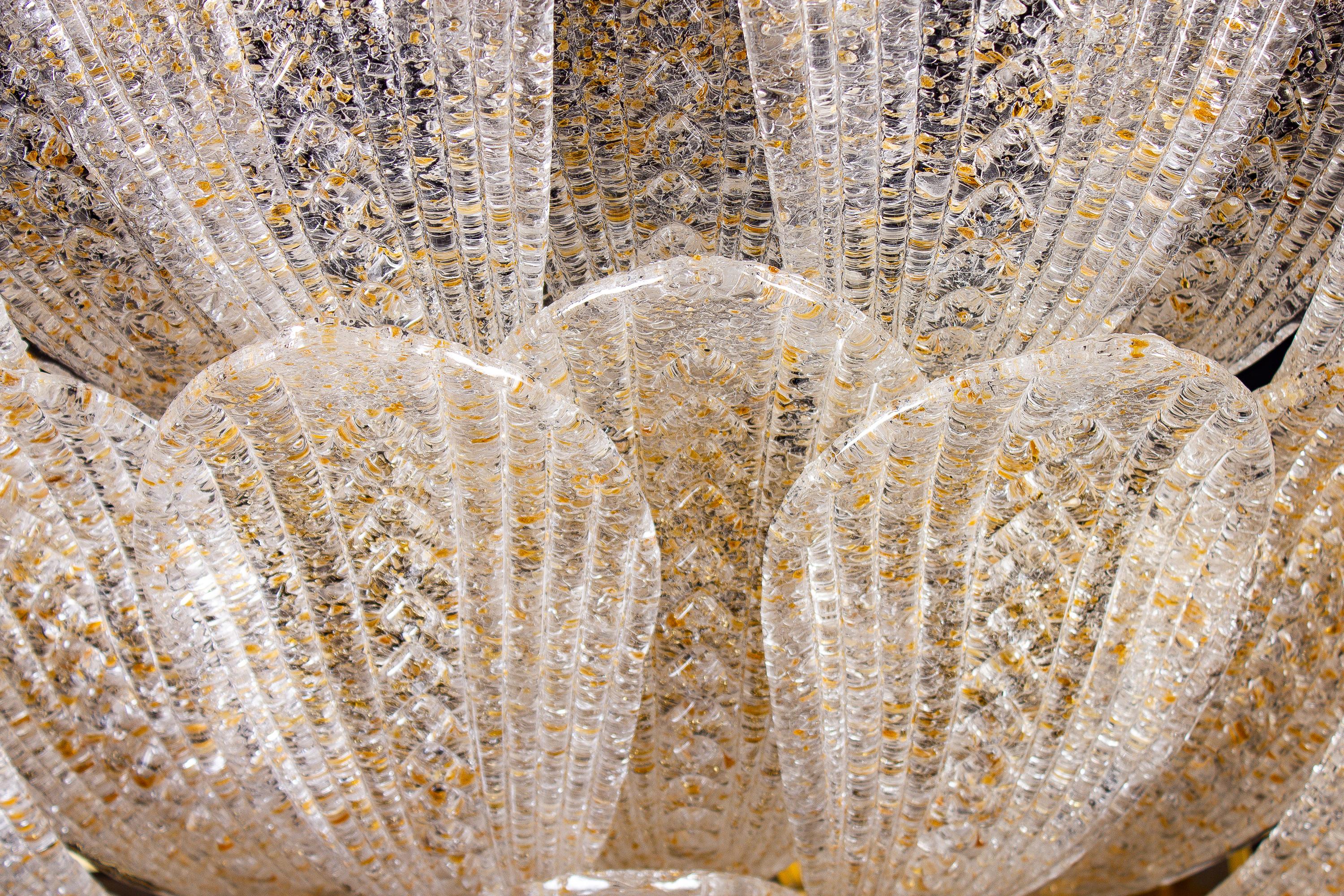 Blown Glass Monumental Gold Leaves Murano Glass Ceiling Light or Flush Mount For Sale