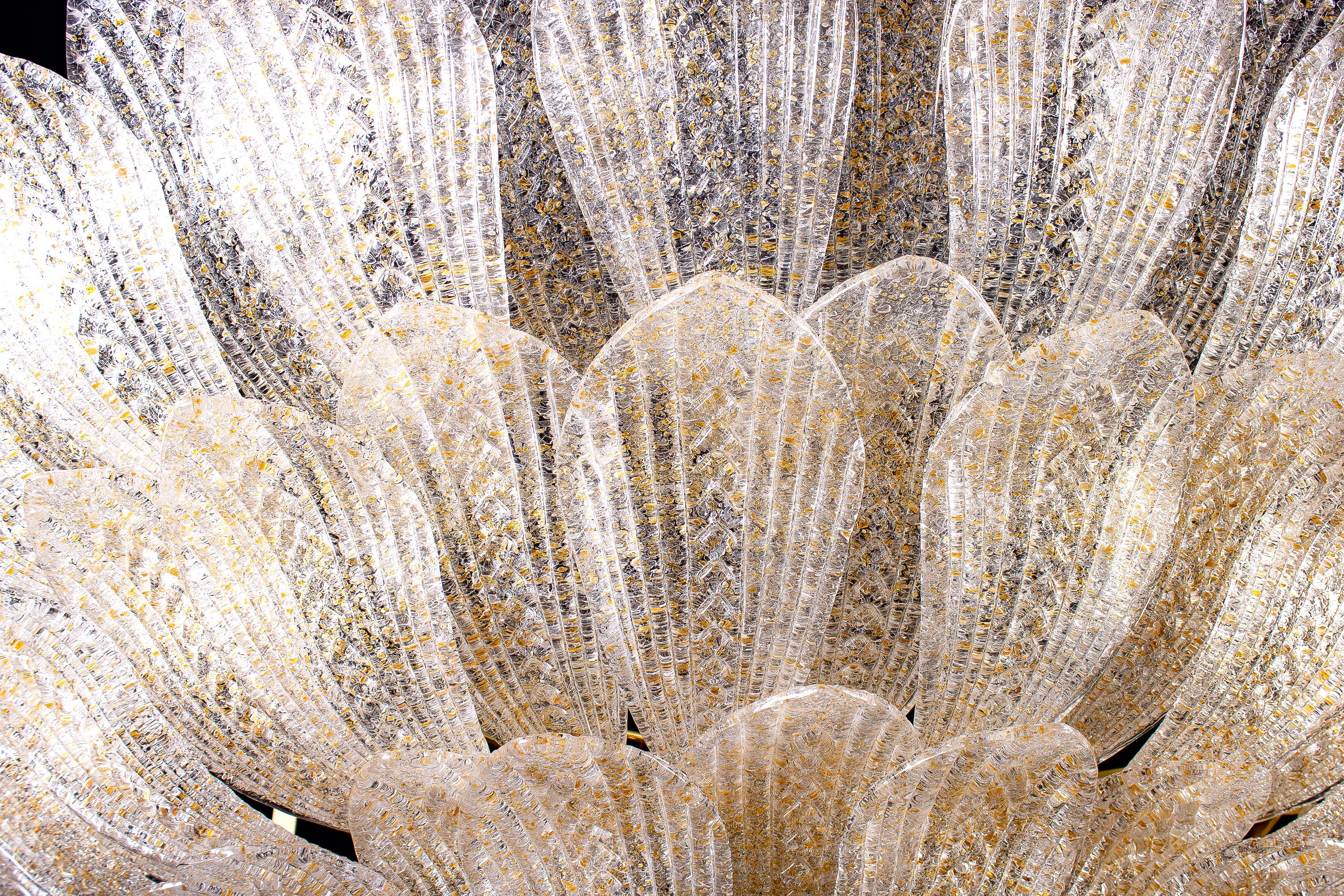 Monumental Gold Leaves Murano Glass Ceiling Light or Flush Mount For Sale 2
