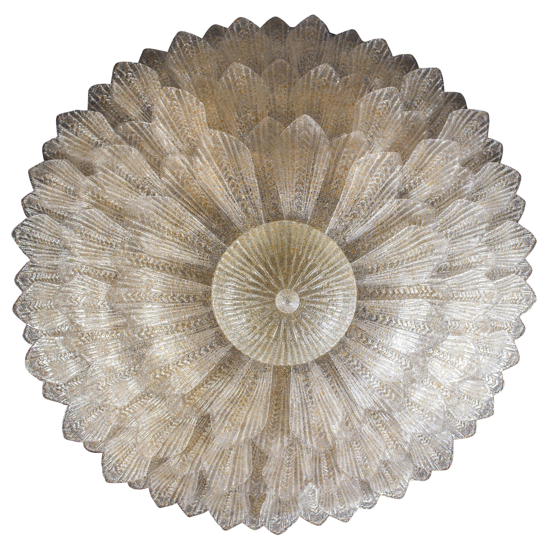 Monumental Gold Leaves Murano Glass Ceiling Light or Flush Mount For Sale