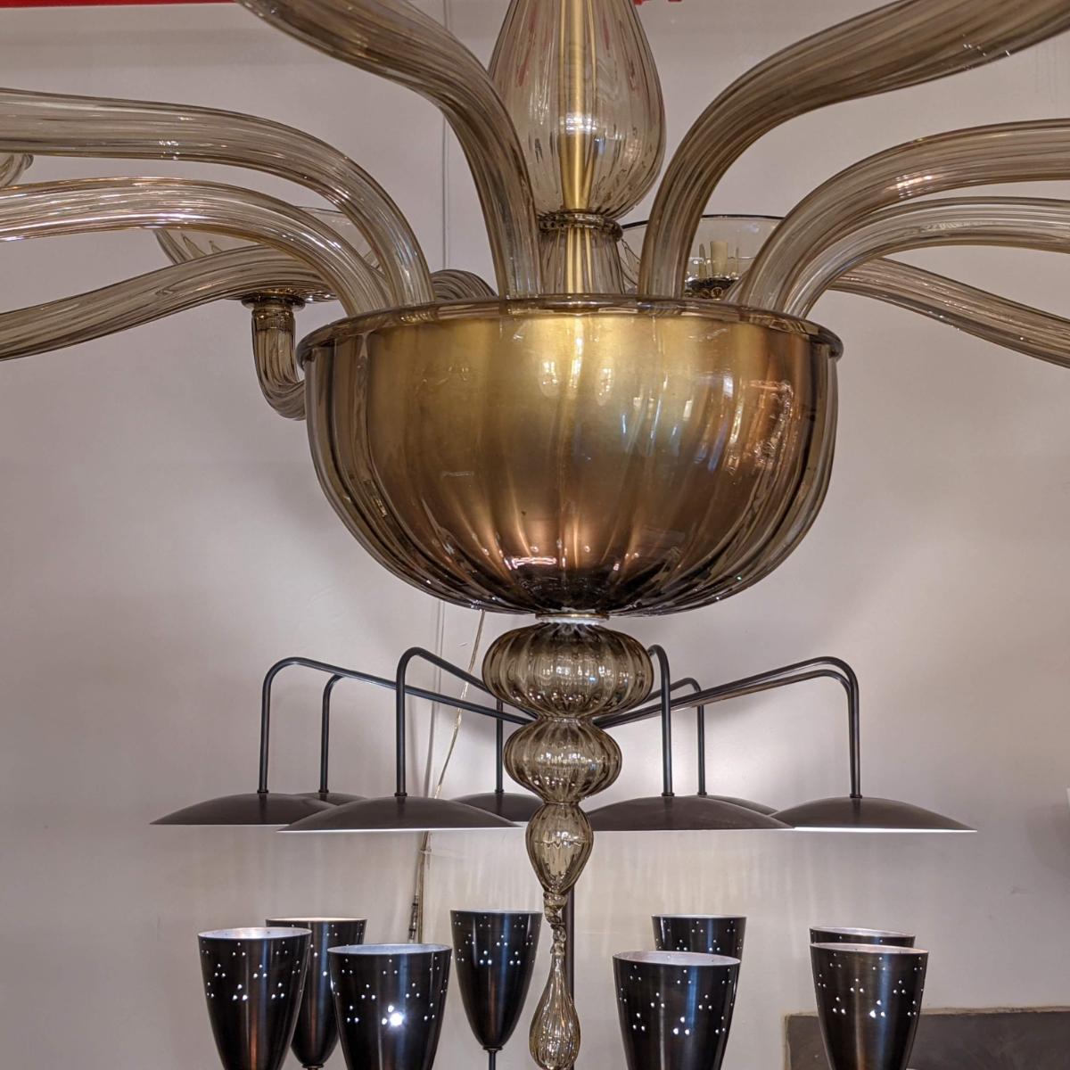 Late 20th Century Monumental Golden Murano Glass Chandelier For Sale