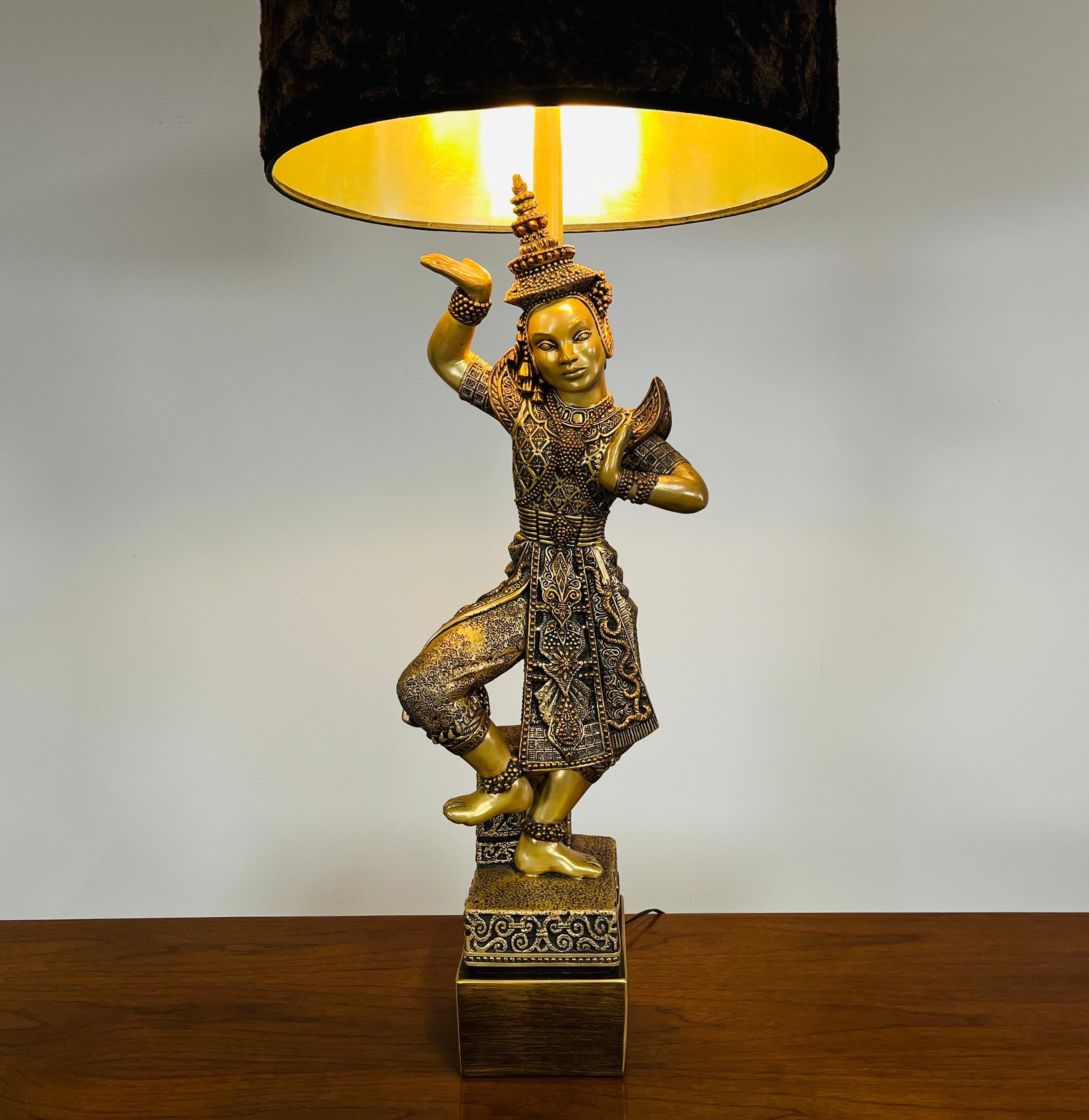 Americano Monumentale lampada da tavolo buddista tailandese dorata 