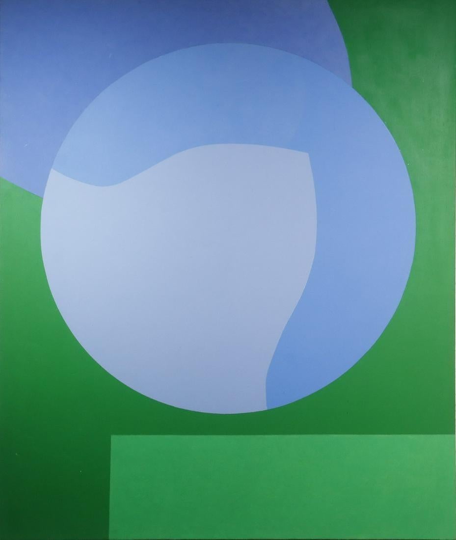 Monumental blue and green abstract by Golding in oil on canvas.
