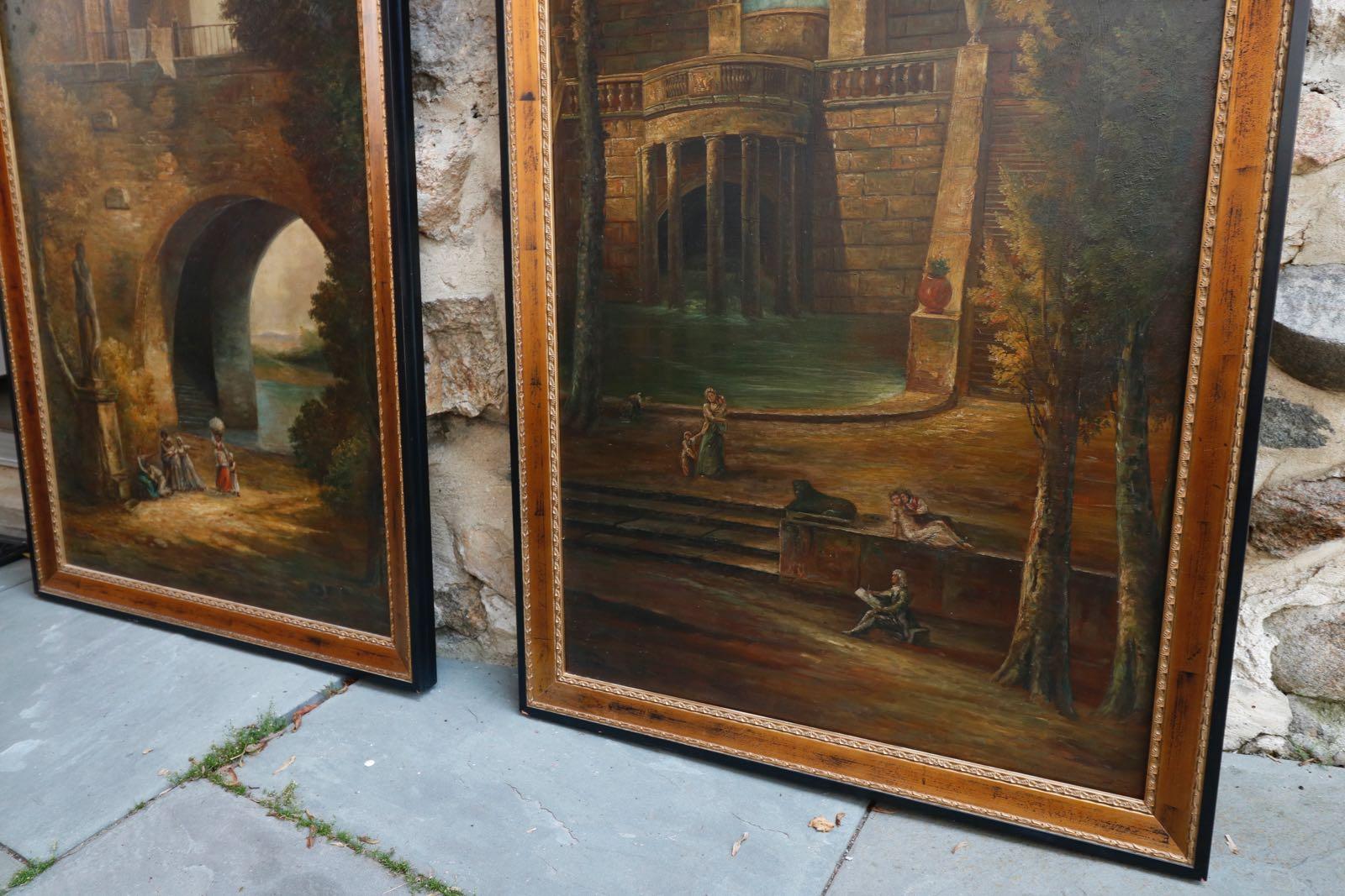 Monumental Gorgeous Pair of Signed Italian 20th Century Oil on Canvas Paintings In Good Condition For Sale In Westport, CT