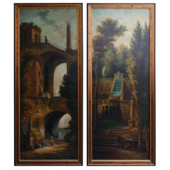 Monumental Gorgeous Pair of Signed Italian 20th Century Oil on Canvas Paintings