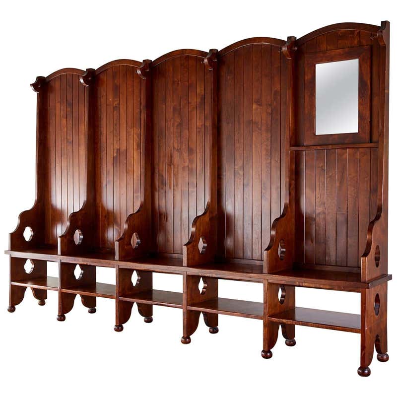 Floral Art Nouveau Hall Chest Bench with Coat Racks in Carved Oak ...