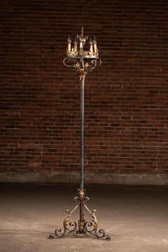 Monumental Gothic Revival Wrought Iron Floor Candelabra Lamp