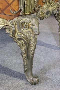 Monumental Grand Inlaid Bronze Mounted French Louis XV Style Marble Top Commode