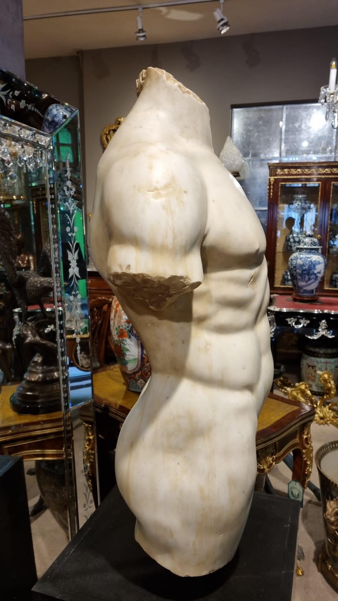 Monumental Grand Tour Marble Torso Statue Pedestal Base Nude Carving 6