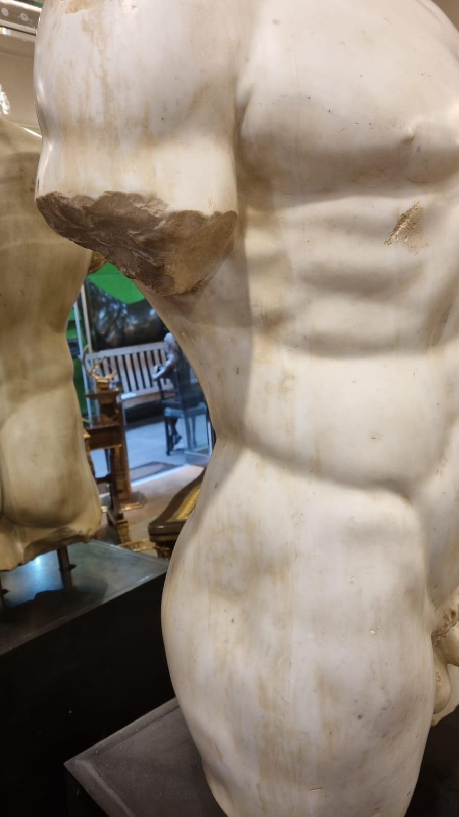Monumental Grand Tour Marble Torso Statue Pedestal Base Nude Carving 11