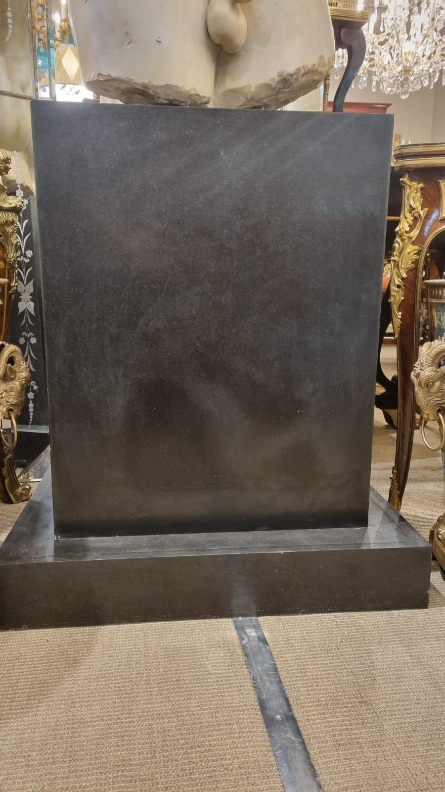 Amazing Italian marble torso standing on a black marble base
Classic Grand Tour look and the size of this piece - 173 cm high (68 inches) is big
The torso itself is a lesson in classical carving, look at how the musceltone has been skillfully