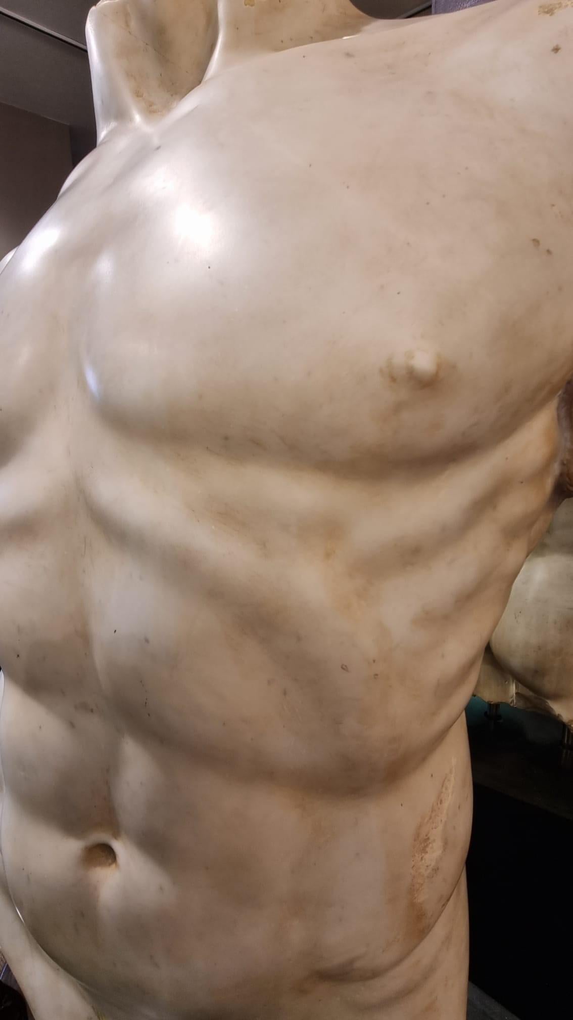 Monumental Grand Tour Marble Torso Statue Pedestal Base Nude Carving 3
