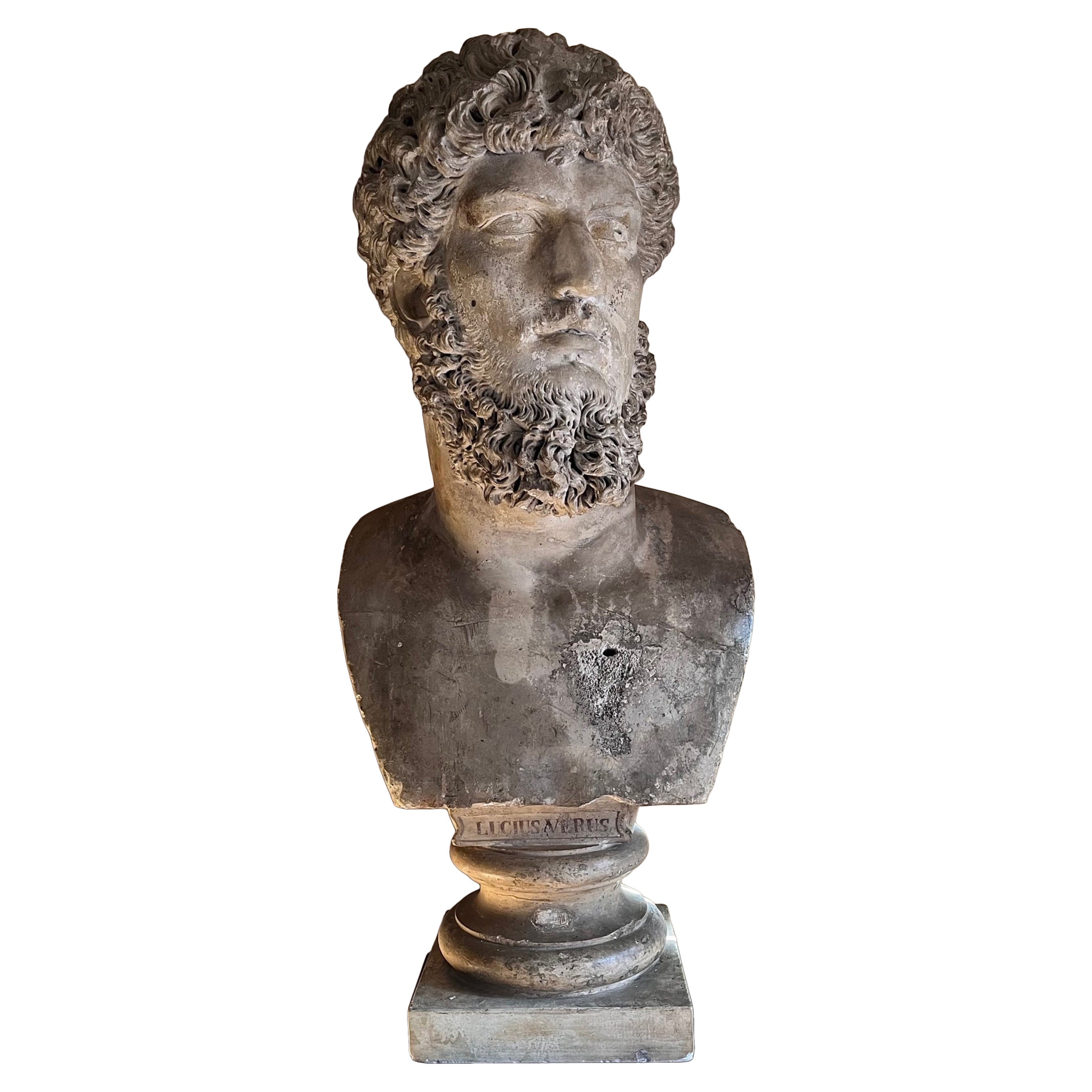 Monumental Grand Tour Plaster Bust of Lucius Verus After the Roman Antique For Sale