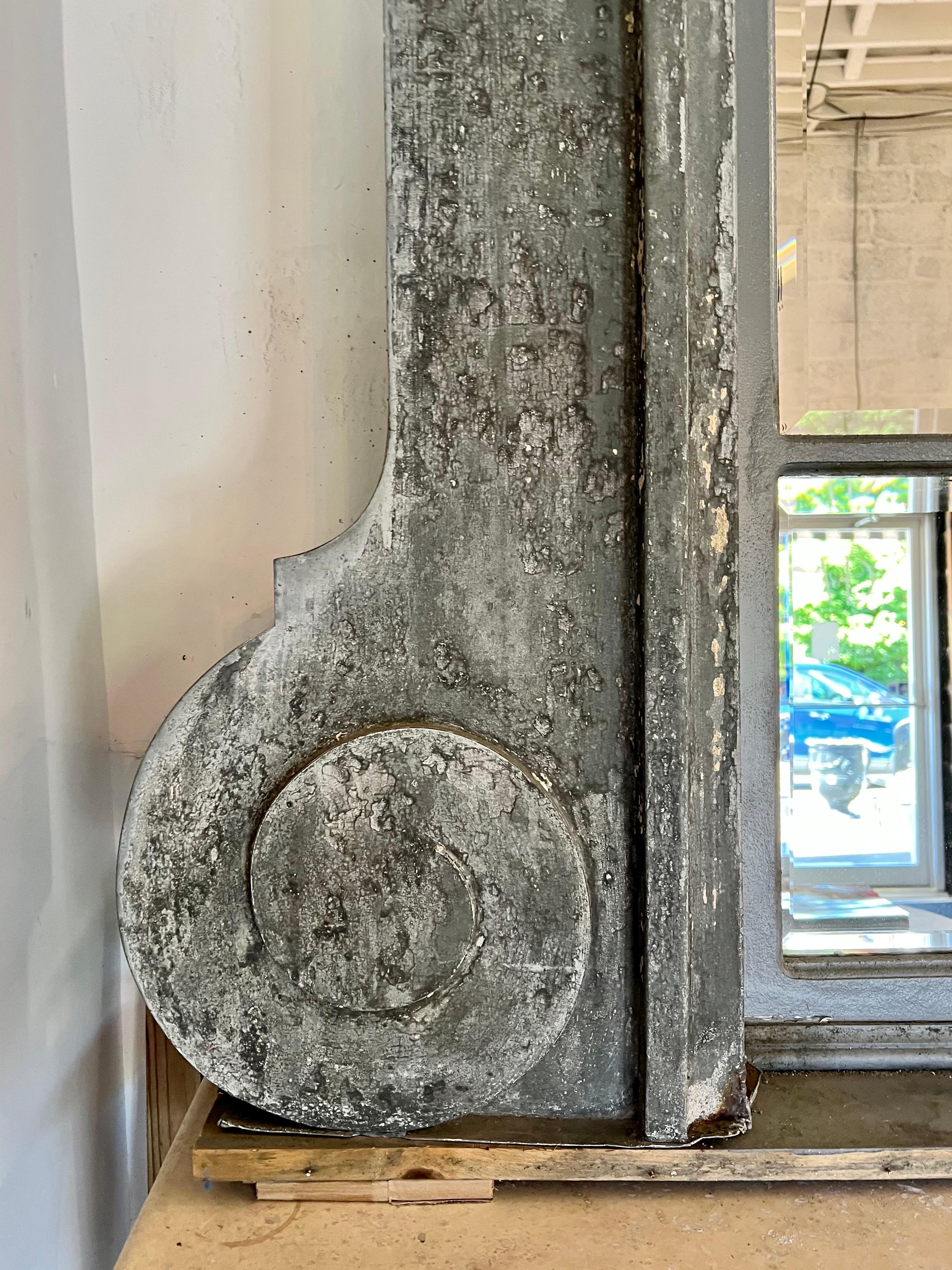 Monumental Gray Zinc Mantel or Floor Length Mirror For Sale 2