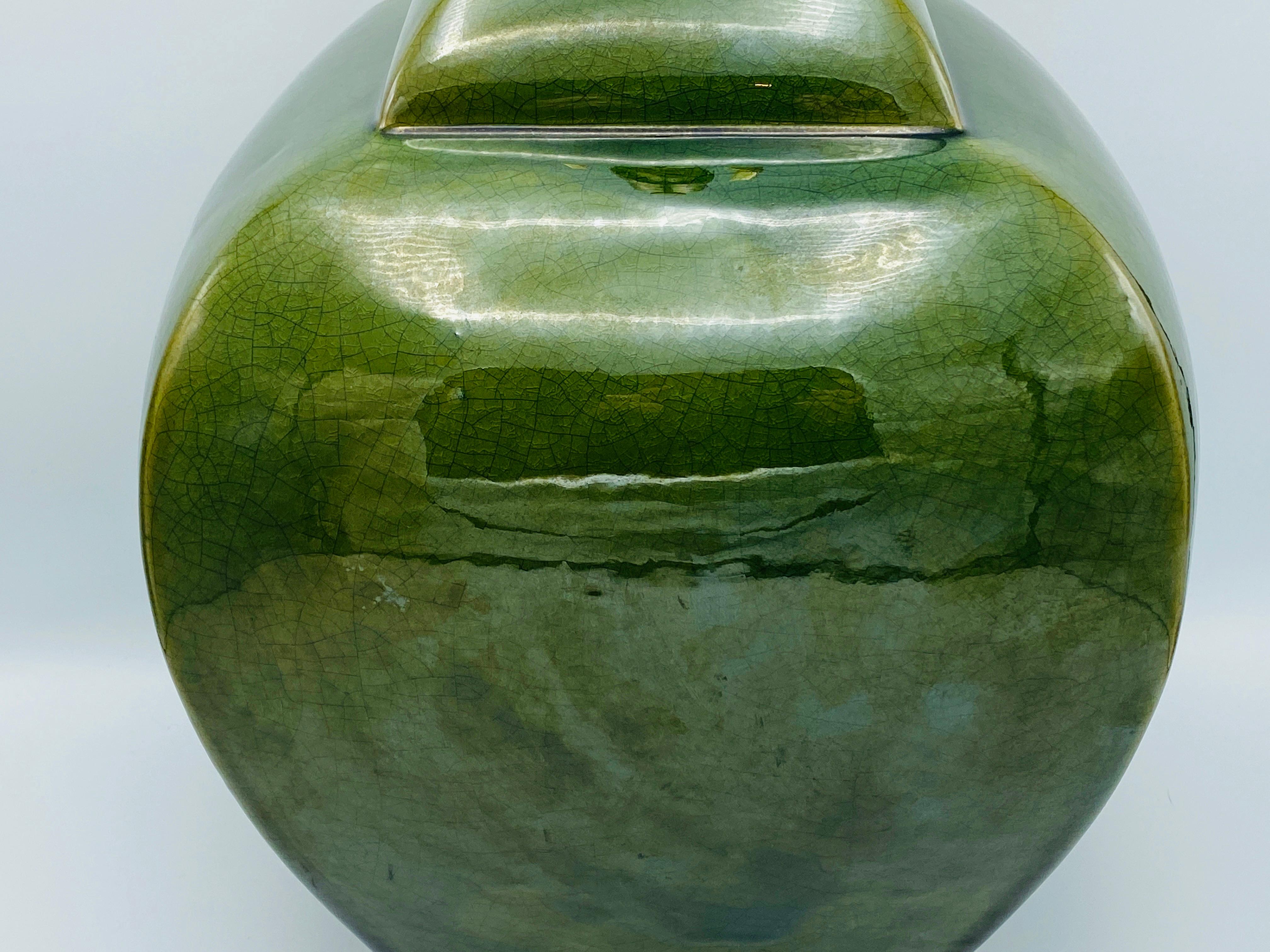 Glazed Monumental Green Ceramic Jar Lamp, 1980s For Sale
