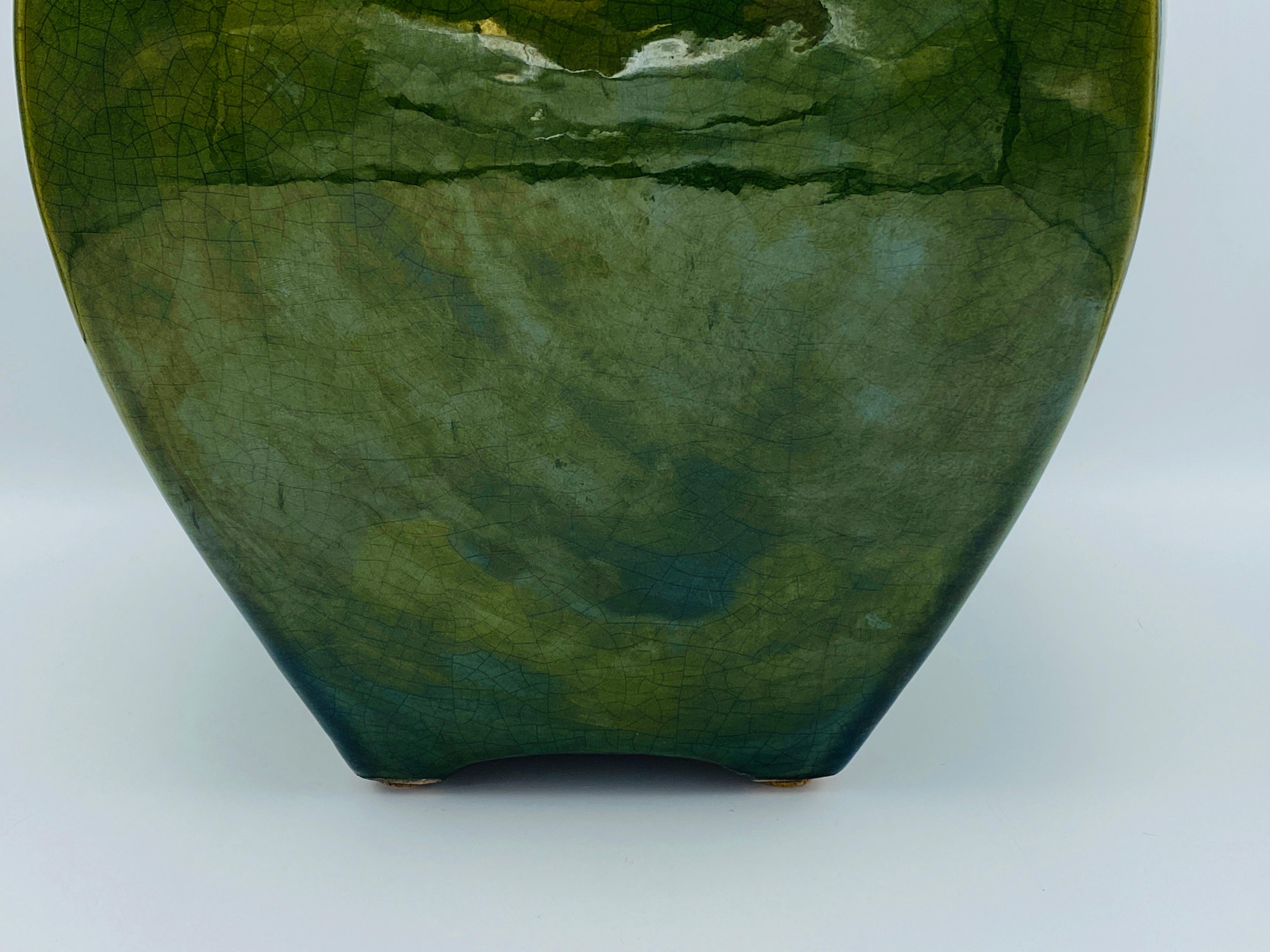 Monumental Green Ceramic Jar Lamp, 1980s In Good Condition For Sale In Richmond, VA