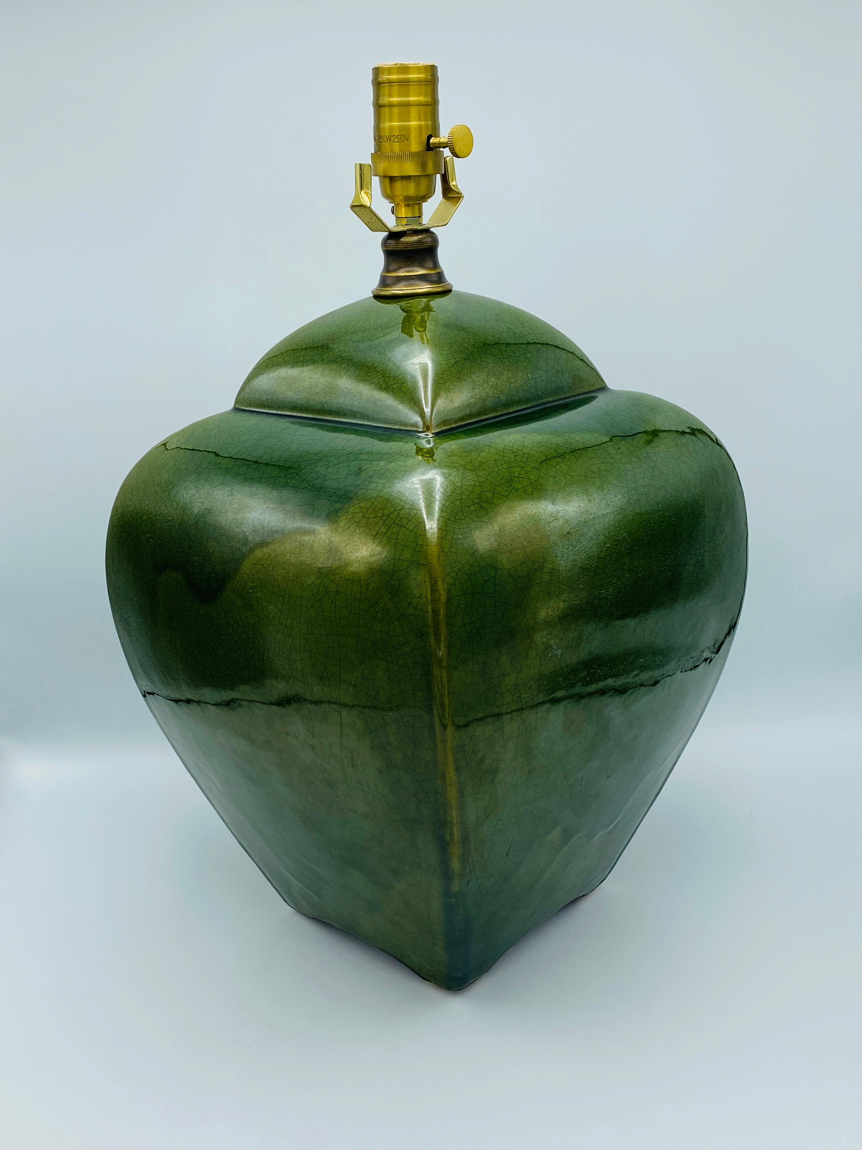20th Century Monumental Green Ceramic Jar Lamp, 1980s For Sale