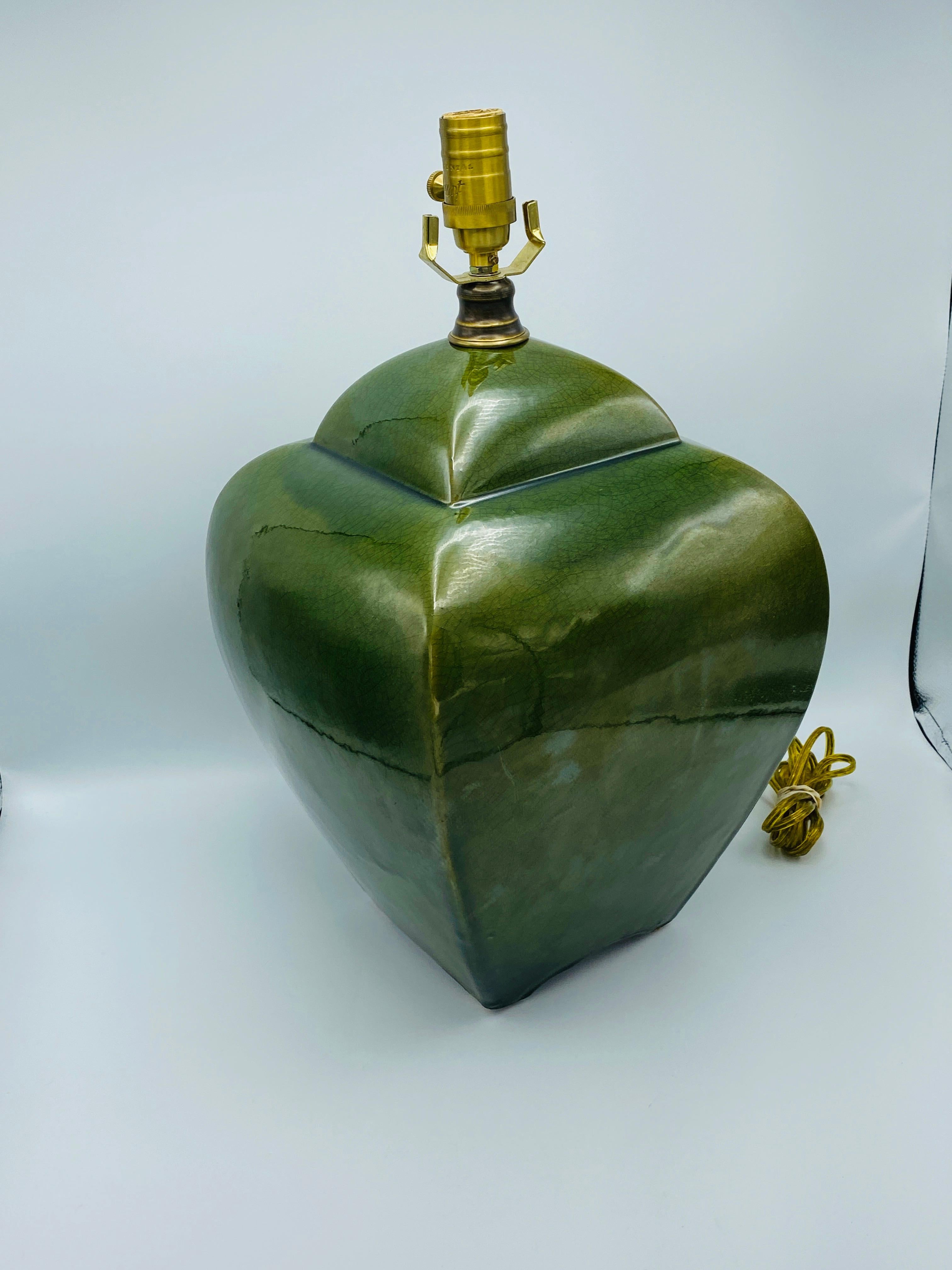Monumental Green Ceramic Jar Lamp, 1980s For Sale 1