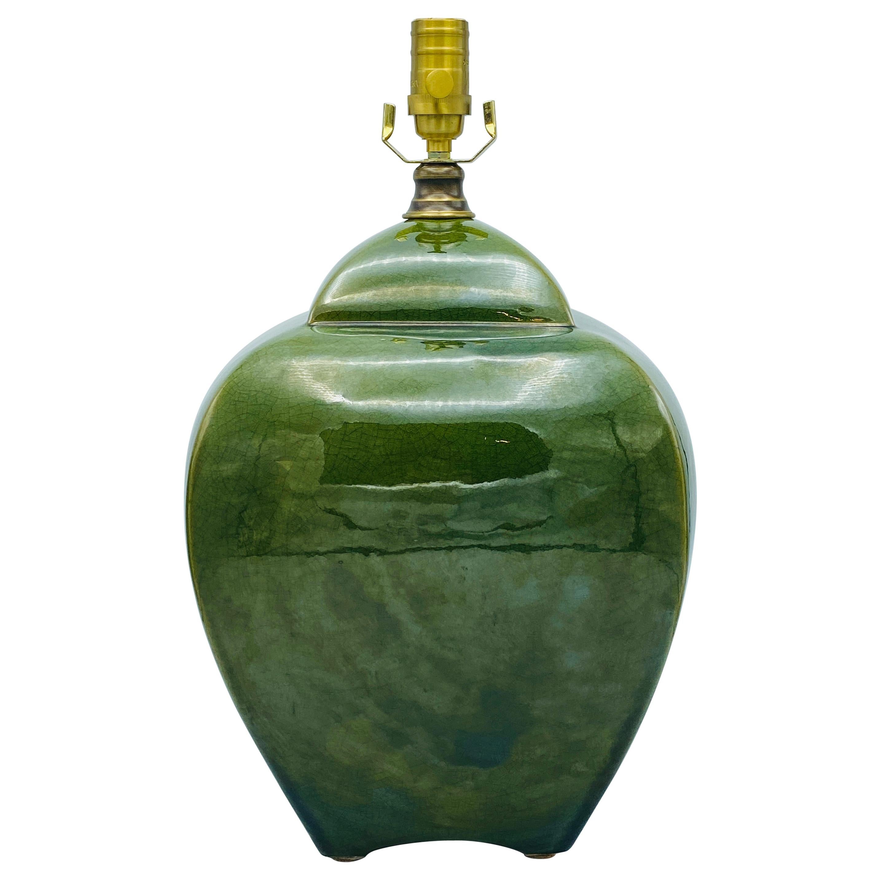 Monumental Green Ceramic Jar Lamp, 1980s For Sale