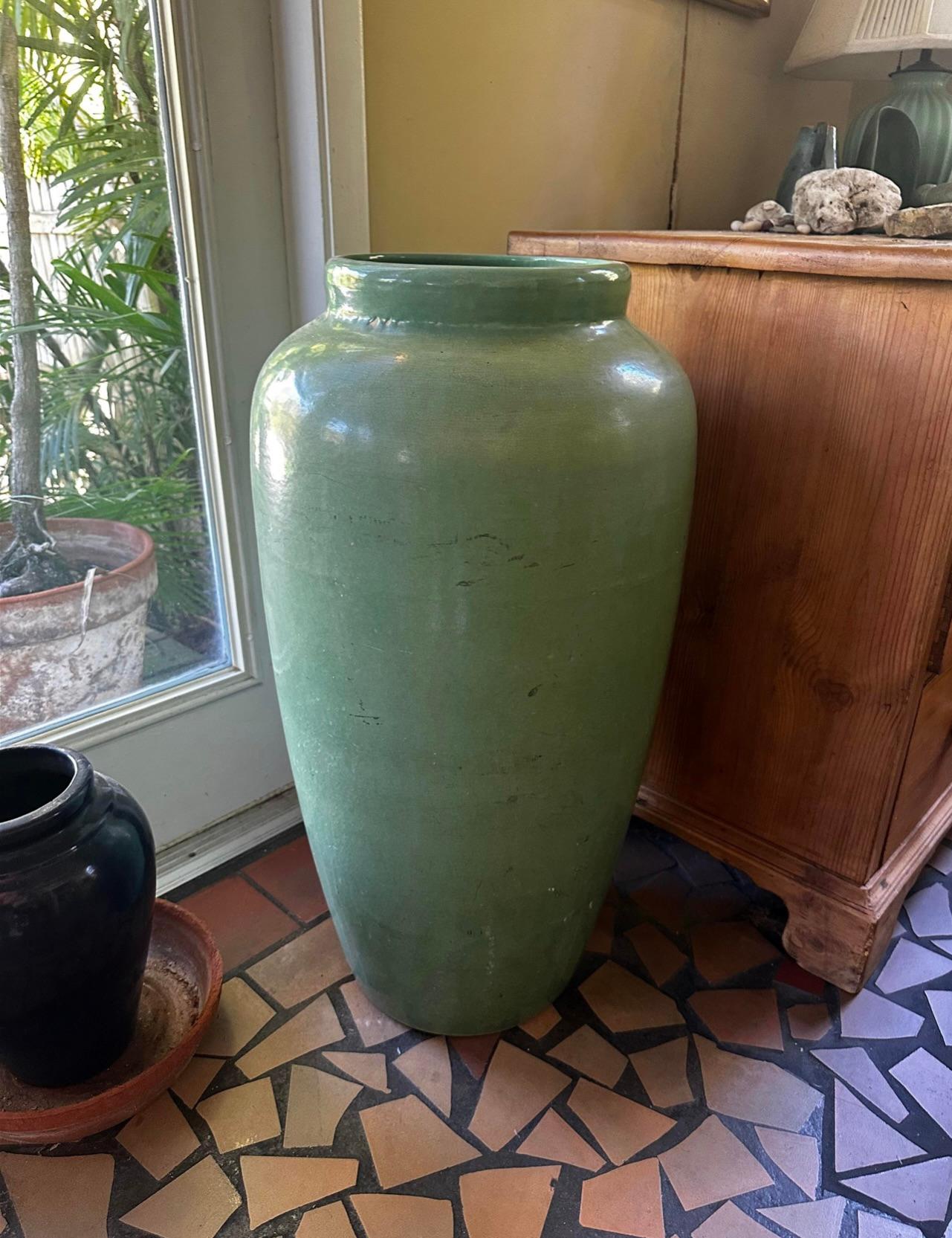 Monumental Green Glazed Stoneware Oil Jar For Sale 7
