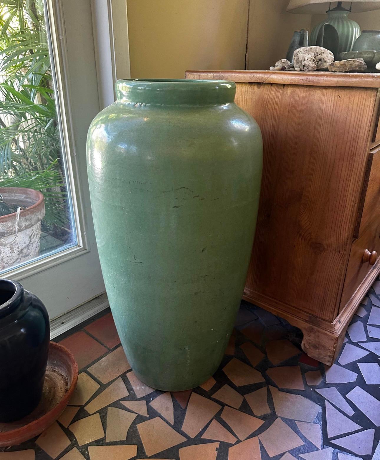 Monumental Green Glazed Stoneware Oil Jar For Sale 8