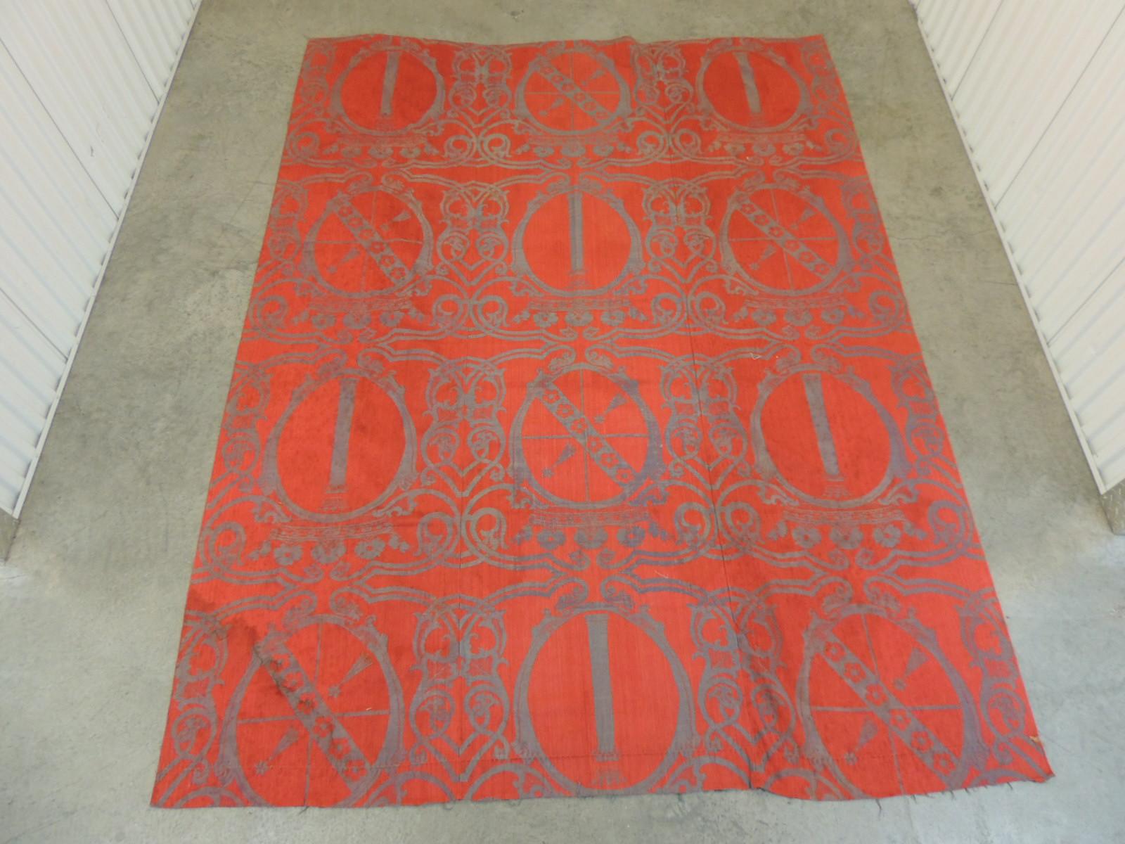 Large scale grey and red woven textile panel.
Ideal as a wall hanging, portiere, tapestry, bed cover or upholstery.
Size: 73