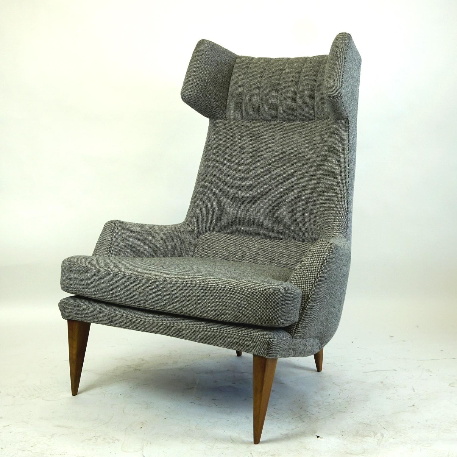 Wool Monumental Grey Austrian Midcentury Wingback Armchair by Oswald Haerdtl For Sale