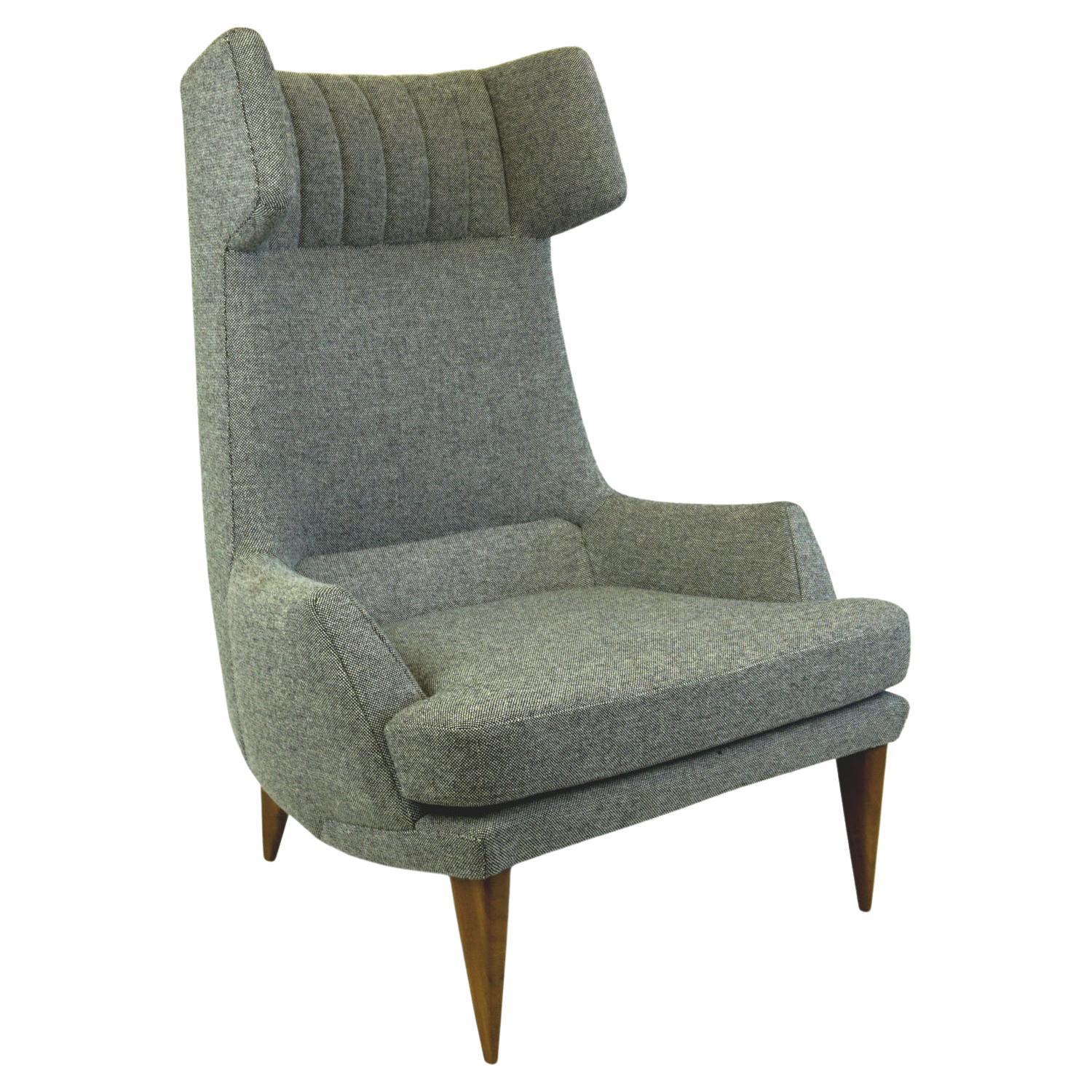 Monumental Grey Austrian Midcentury Wingback Armchair by Oswald Haerdtl