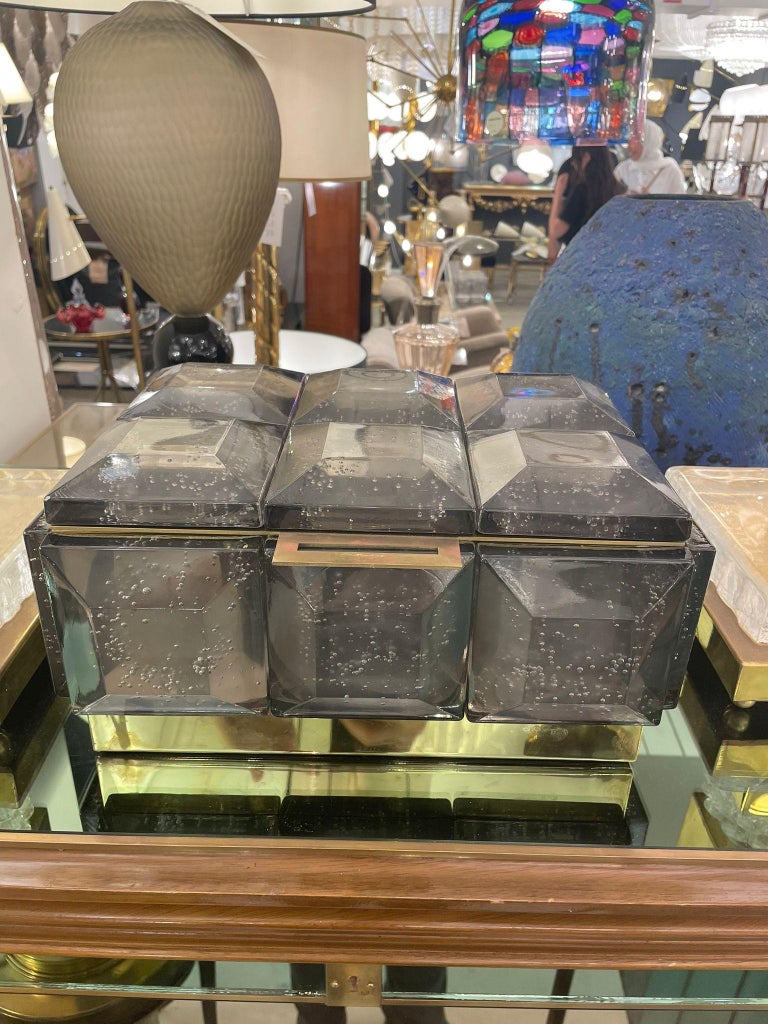 Modern Monumental Grey Murano Glass Box For Sale