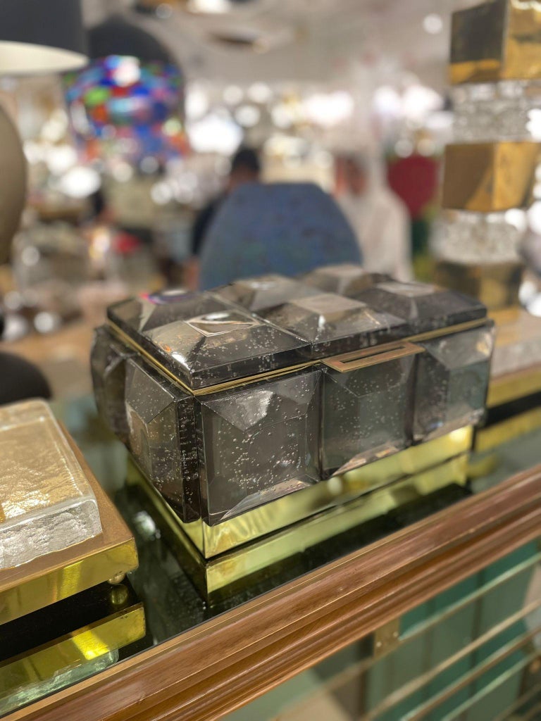 Italian Monumental Grey Murano Glass Box For Sale