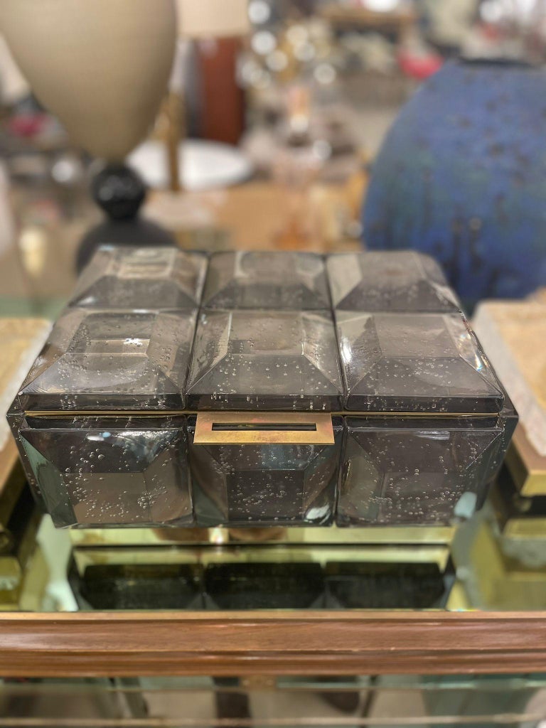 Contemporary Monumental Grey Murano Glass Box For Sale