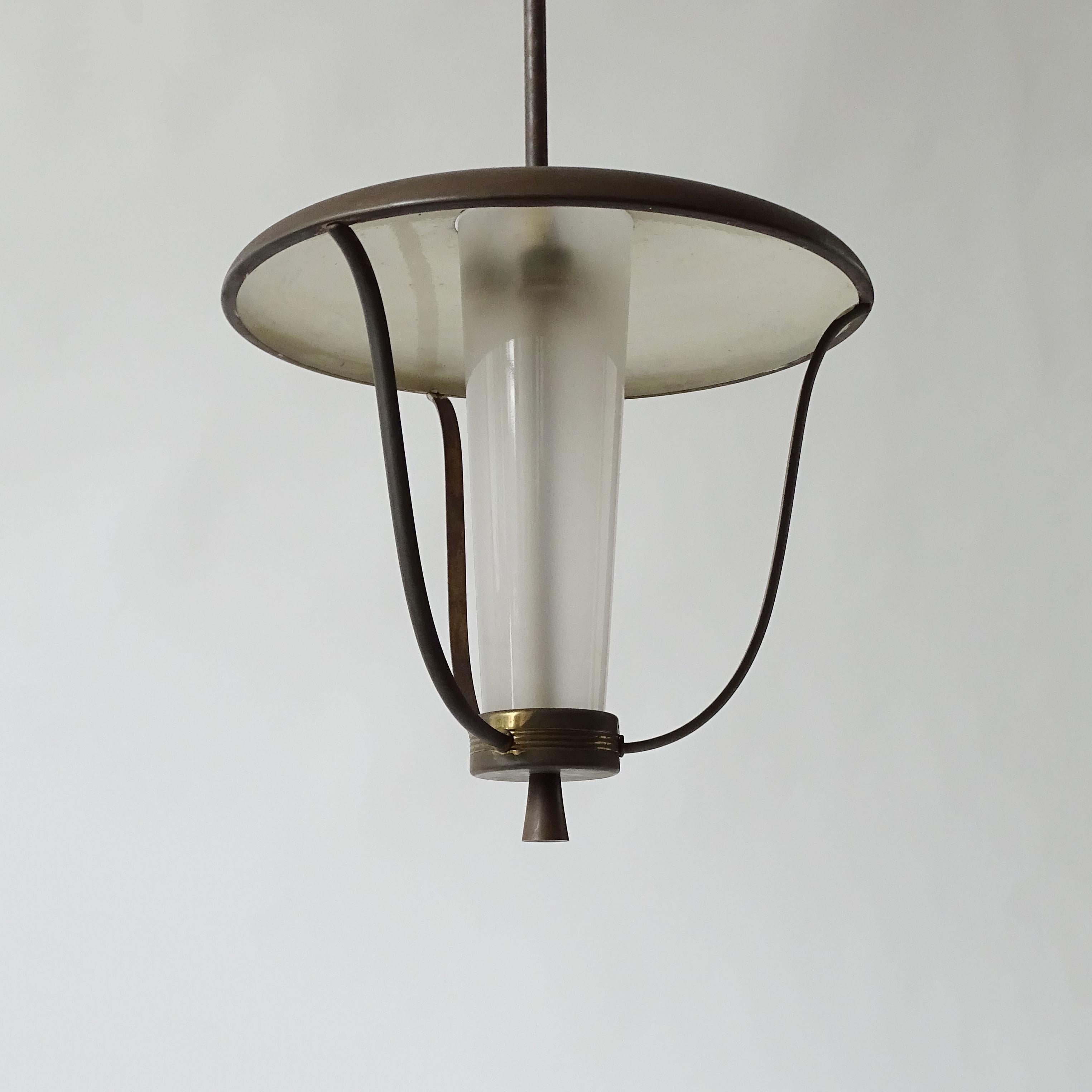 Monumental Guglielmo Ulrich Ceiling Lamp in Brass and Glass, Italy 1940s For Sale 1