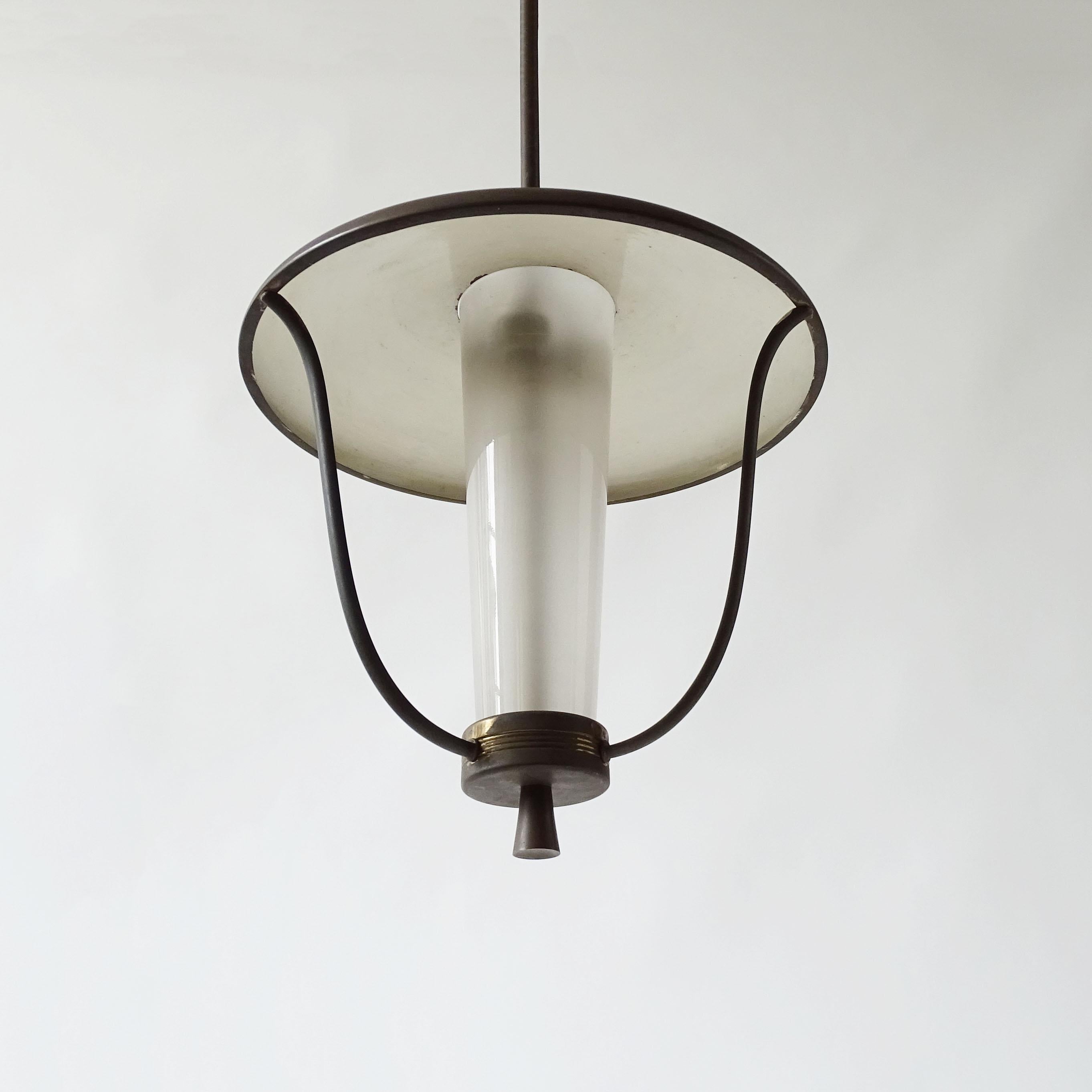 Monumental Guglielmo Ulrich Ceiling Lamp in Brass and Glass, Italy 1940s For Sale 2