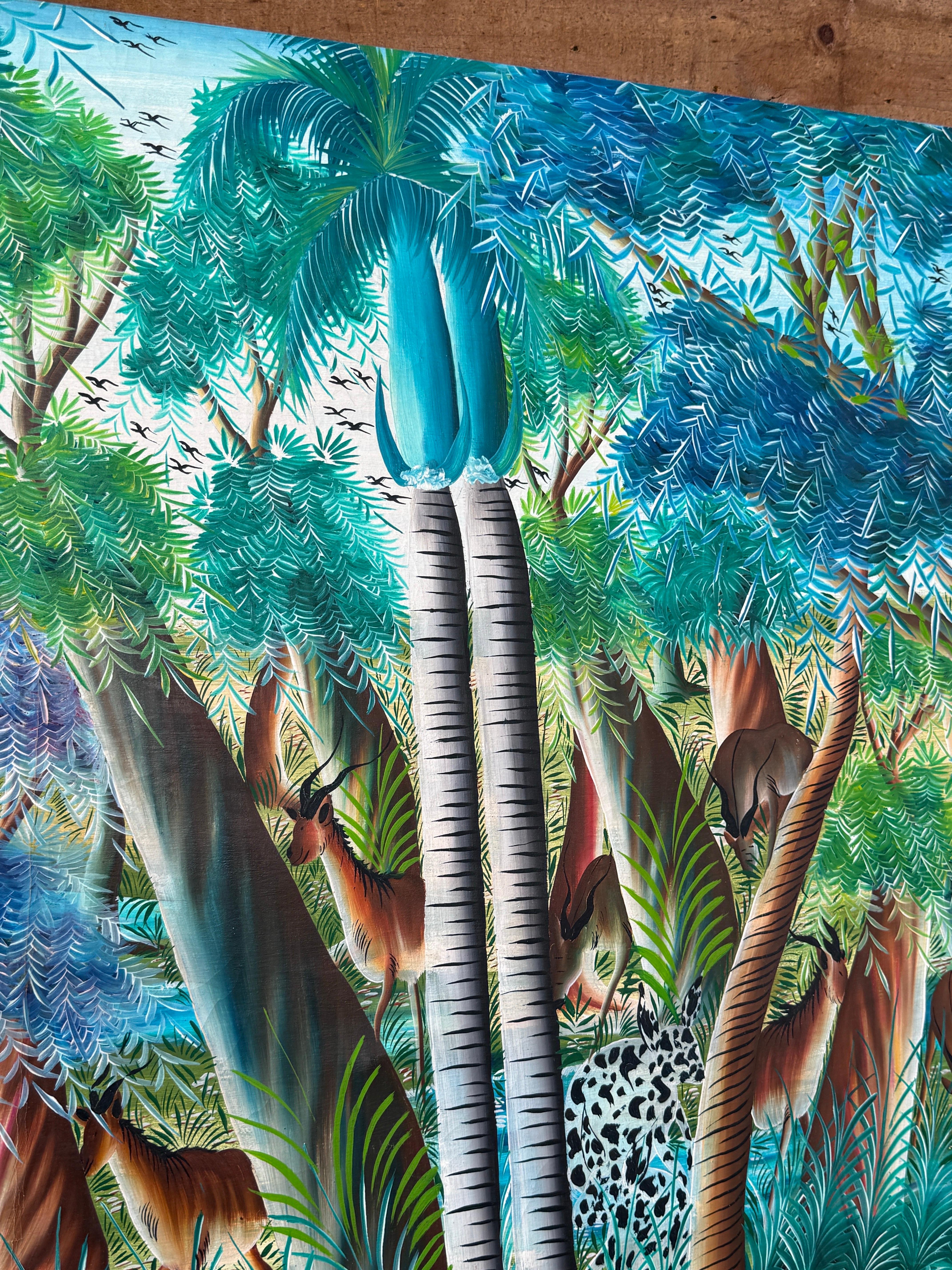 Monumental Haitian Jungle Scene Painting by Jean Rameau – Naïve Art For Sale 3