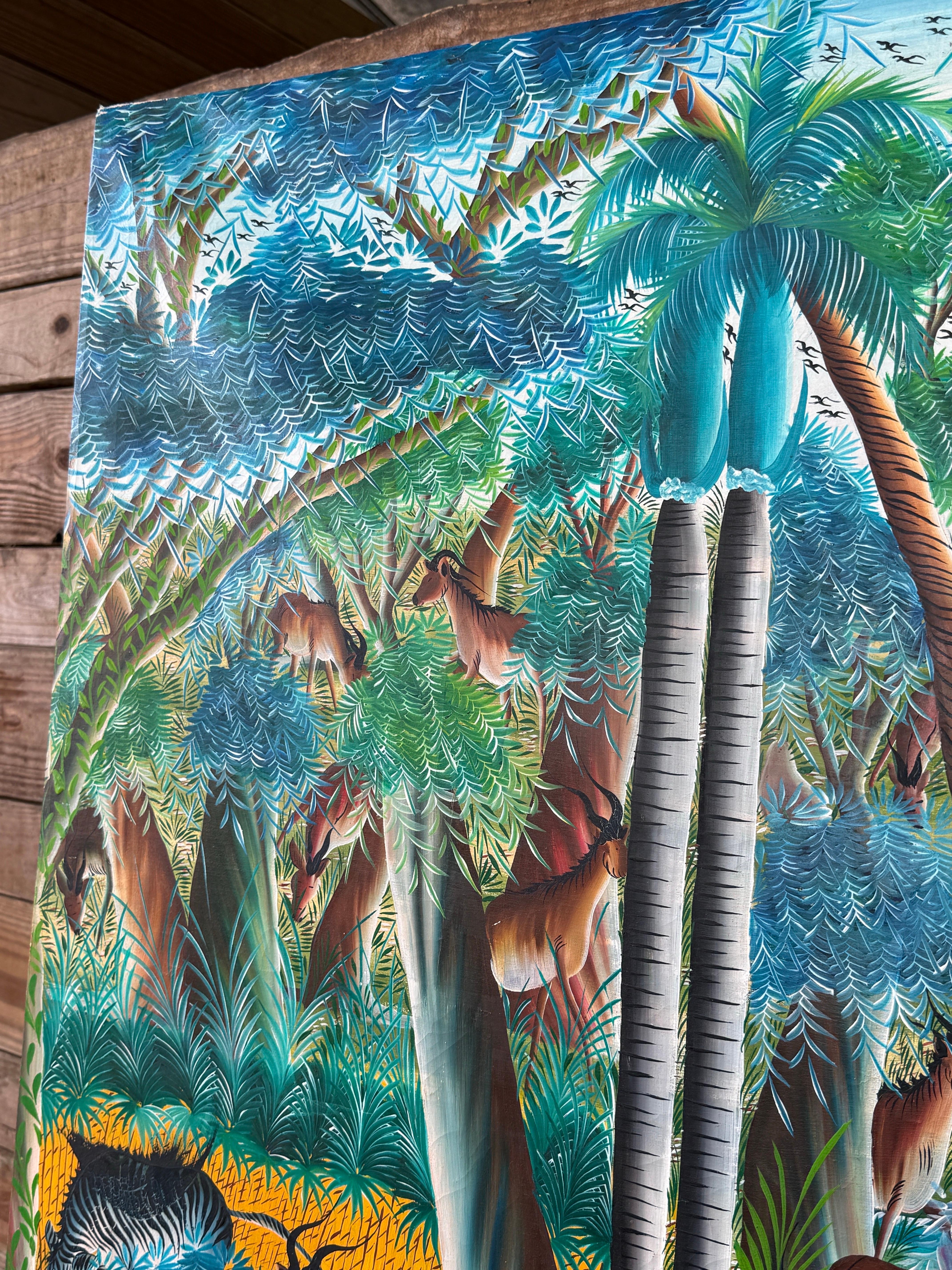 20th Century Monumental Haitian Jungle Scene Painting by Jean Rameau – Naïve Art For Sale