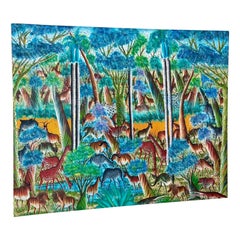 Monumental Haitian Jungle Scene Painting by Jean Rameau – Naïve Art