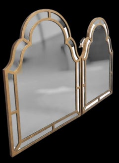 Monumental Hammered Gold Arched Pagoda Carvers Guild Style Wall Mirrors a pair