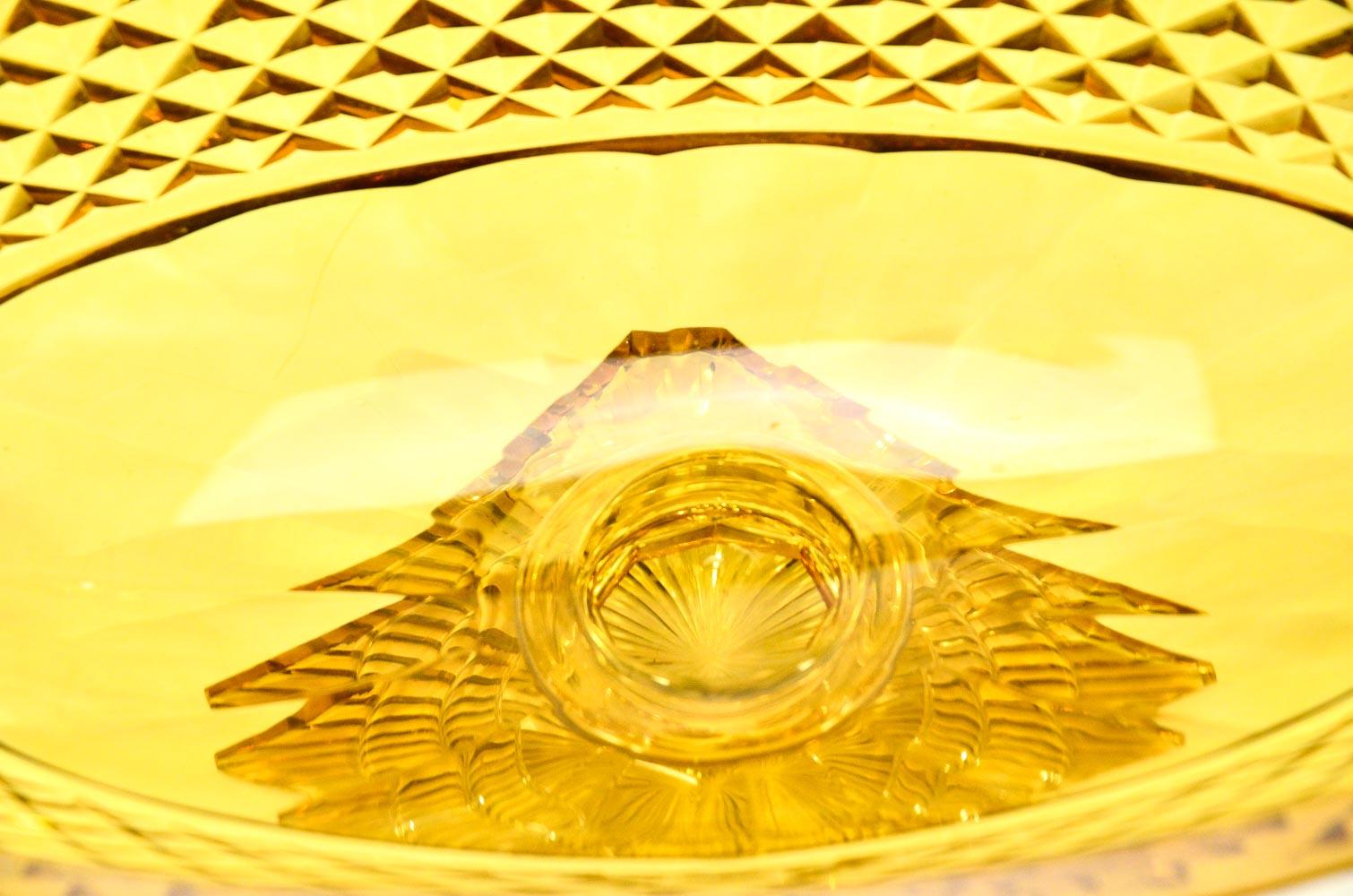 Monumental Hand Blown Amber Cut Crystal 3 Piece Centerpiece Set 13