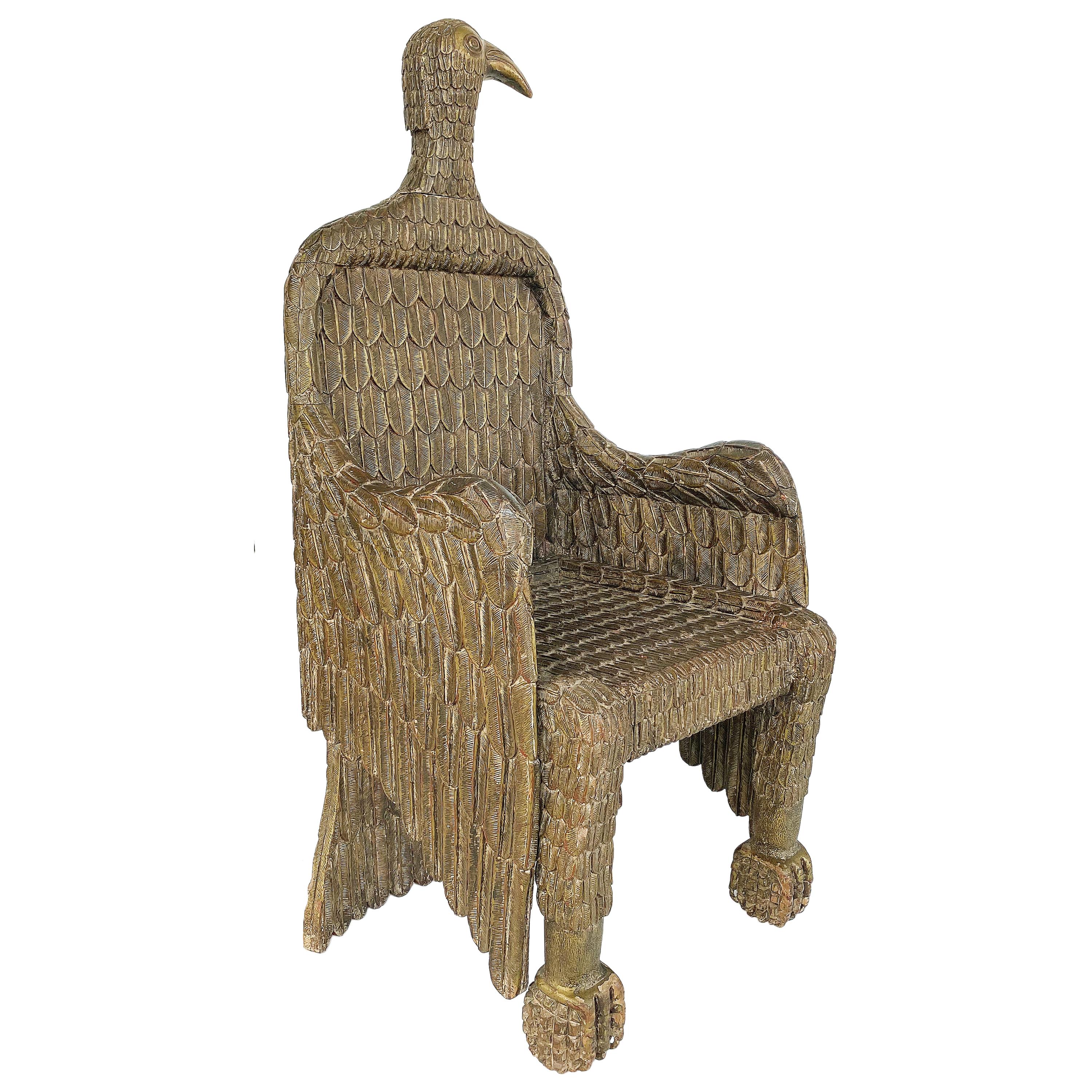 Monumental Hand Carved Giltwood Eagle Throne Chair