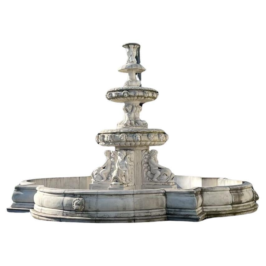 Monumental Hand-Carved Italian Marble Fountain, 5-Meter Diameter For Sale