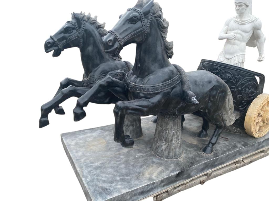 Late 20th Century Monumental Hand-Carved Italian Marble Roman Chariot Scene, 300 CM For Sale
