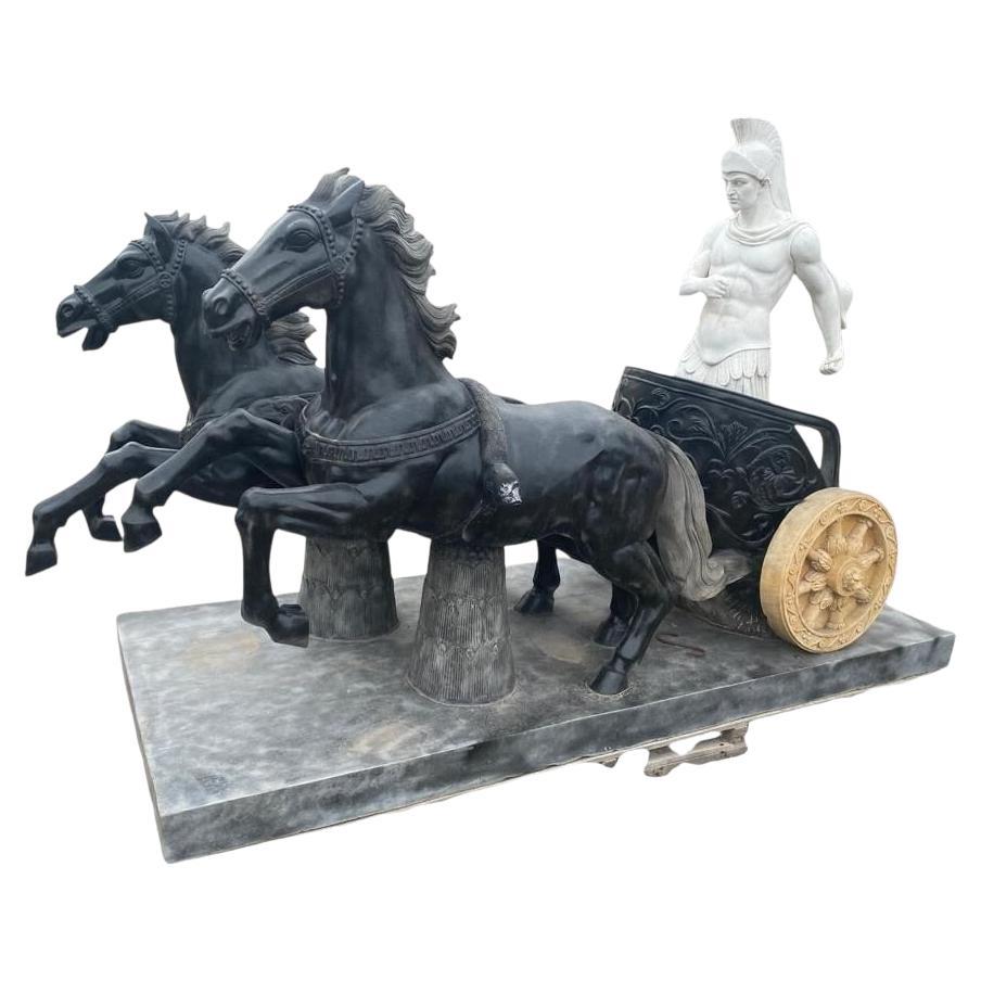 Monumental Hand-Carved Italian Marble Roman Chariot Scene, 300 CM