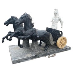 Monumental Hand-Carved Italian Marble Roman Chariot Scene, 300 CM