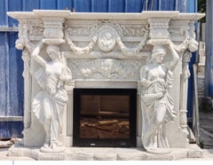 Monumental Hand-Carved Neapolitan Marble Fireplace, Italy, 1990s