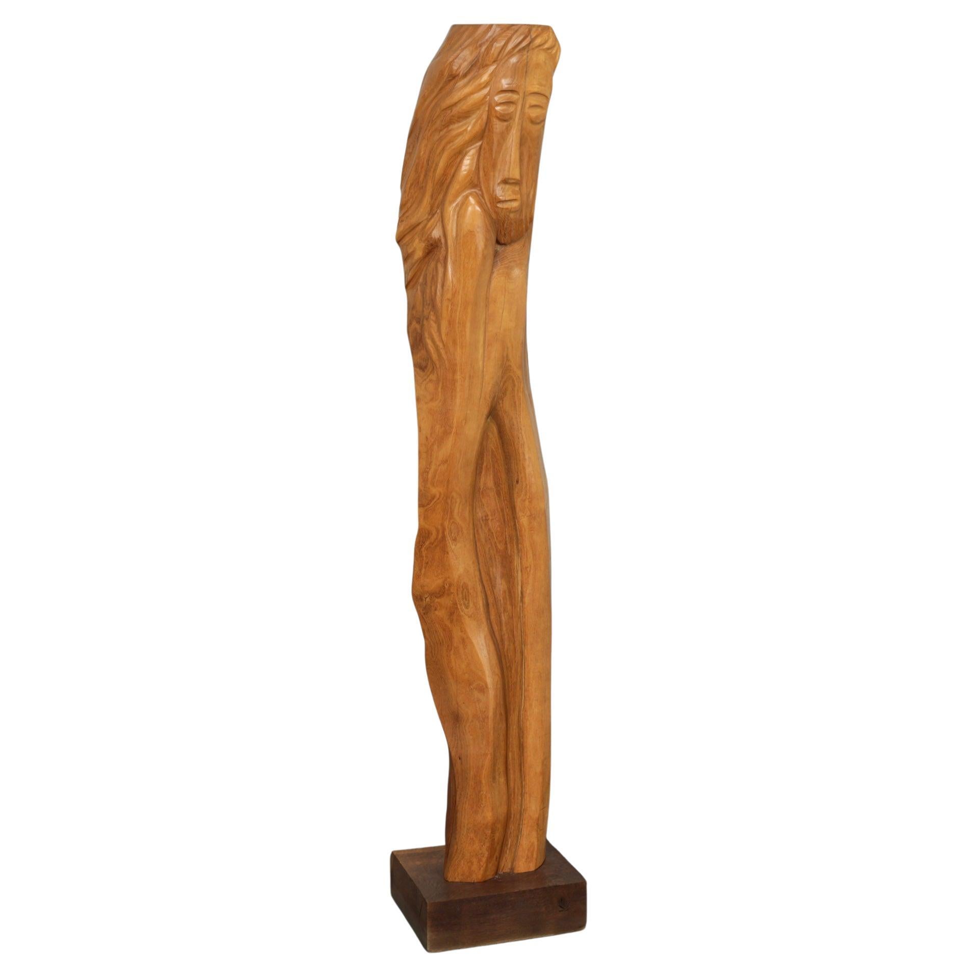 Monumental Hand-Carved Oak Sculpture, Belgium, 1970s For Sale