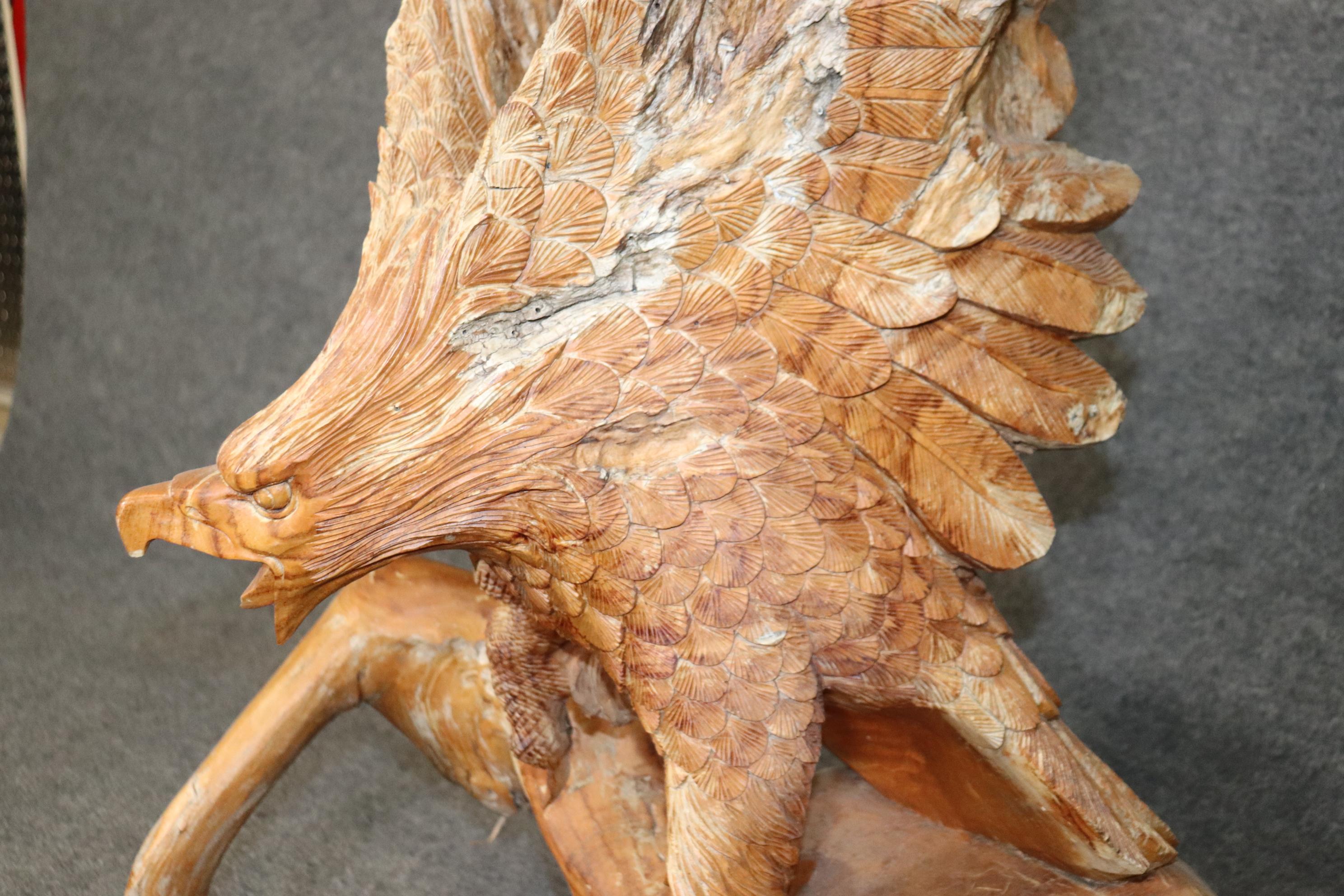 Monumental Hand-Carved Walnut American Sculpture of a Bald Eagle Landing on Tree For Sale 7