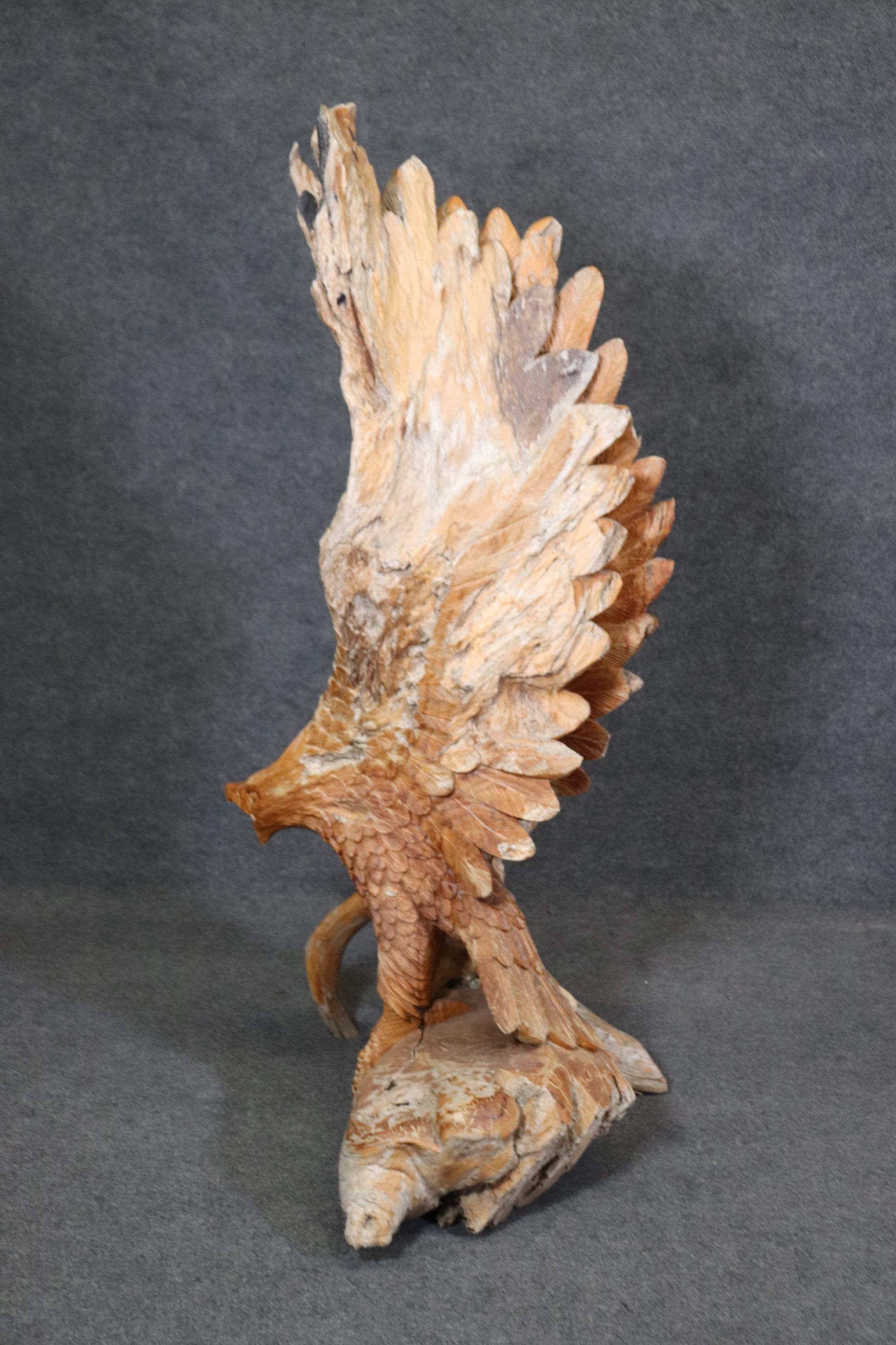 Monumental Hand-Carved Walnut American Sculpture of a Bald Eagle Landing on Tree For Sale 2